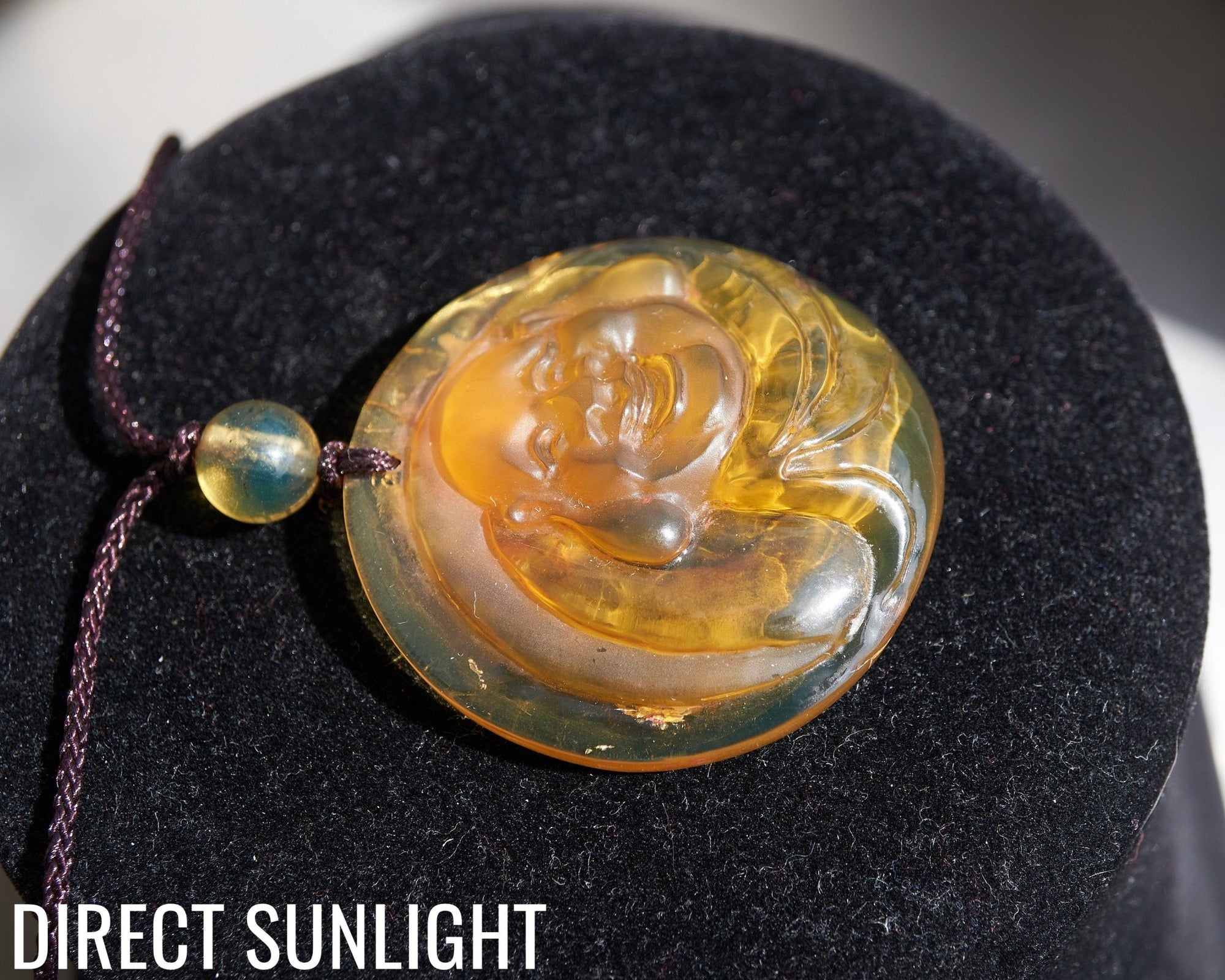 Dominican Blue Amber Happy Buddha Pendant Necklace - Larimar Creations