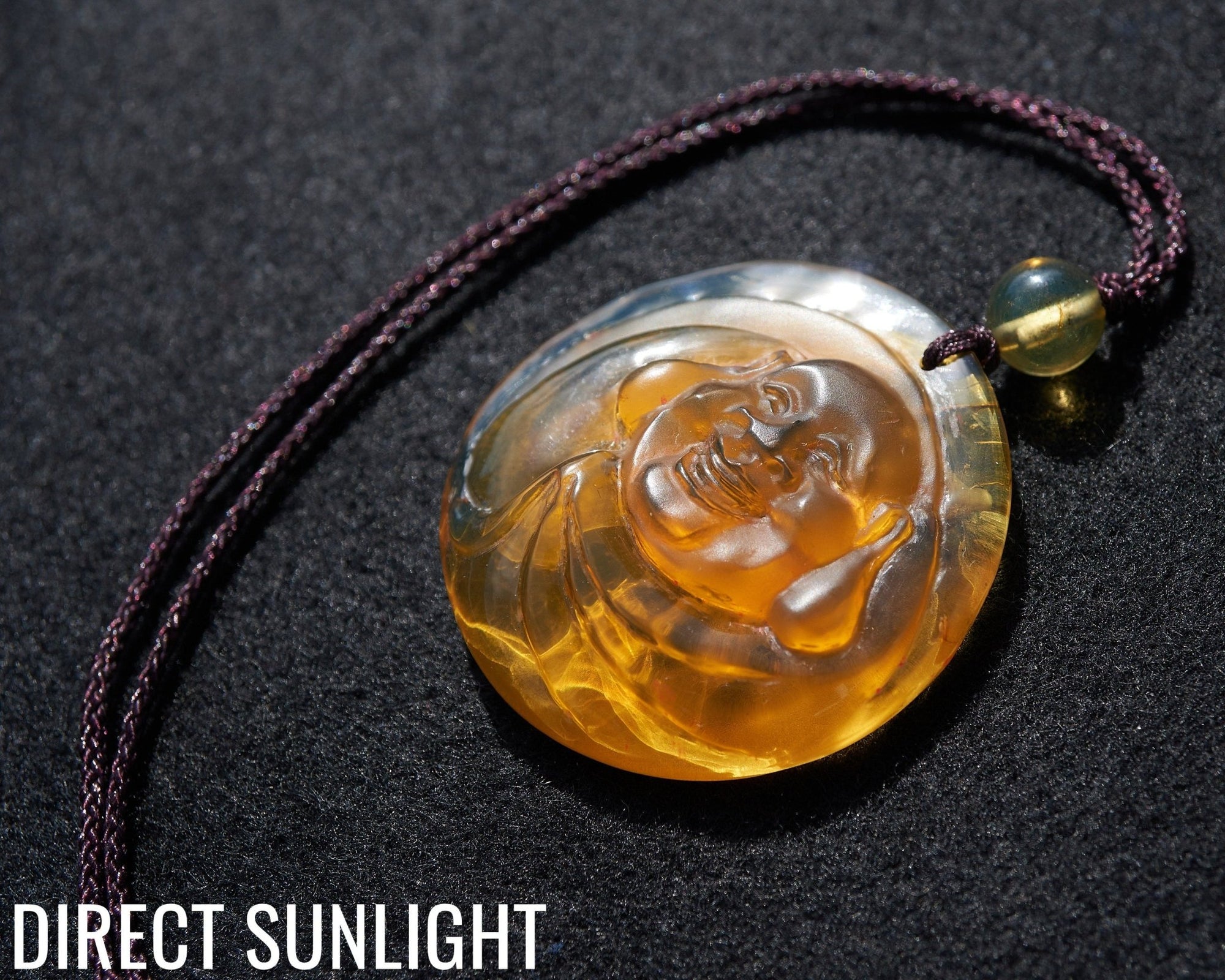 Dominican Blue Amber Happy Buddha Pendant Necklace - Larimar Creations