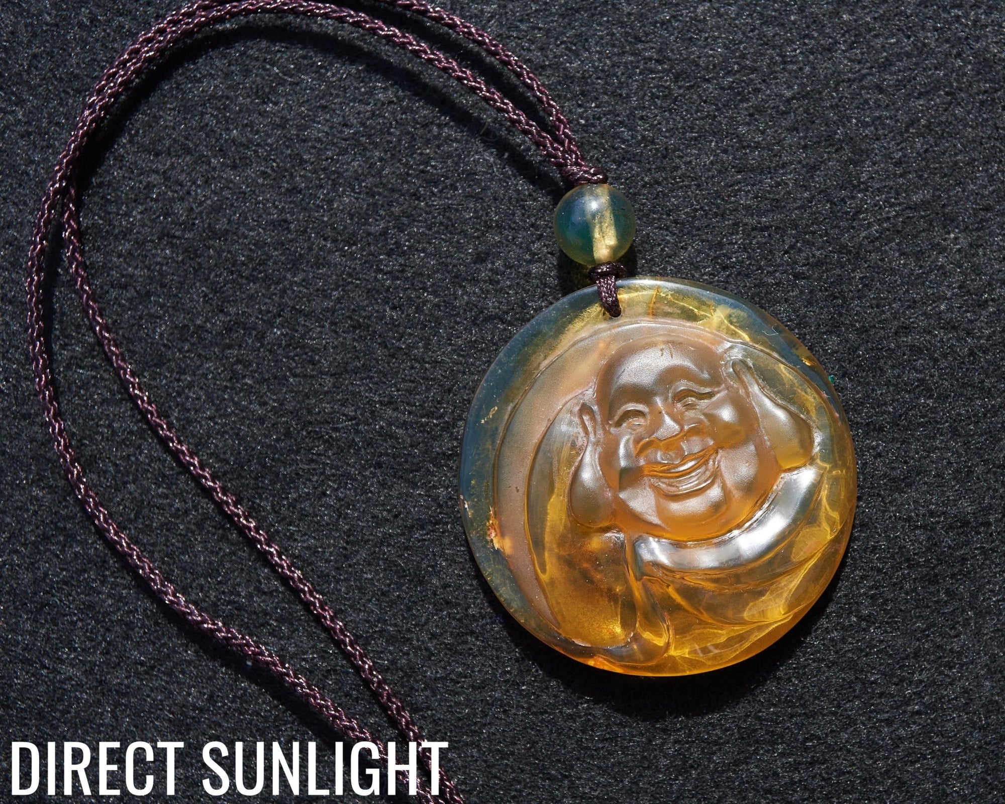 Dominican Blue Amber Happy Buddha Pendant Necklace - Larimar Creations