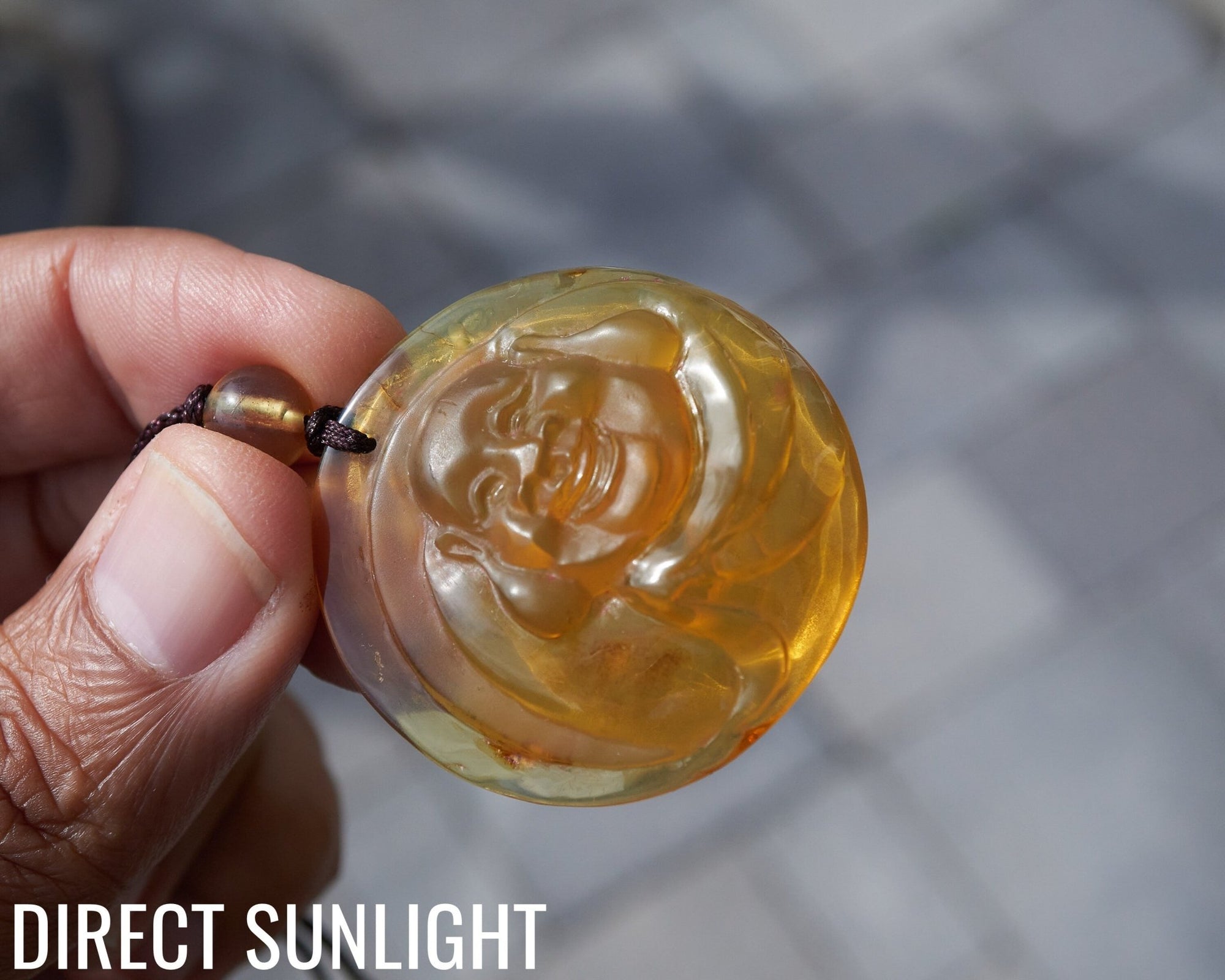 Dominican Blue Amber Happy Buddha Pendant Necklace - Larimar Creations