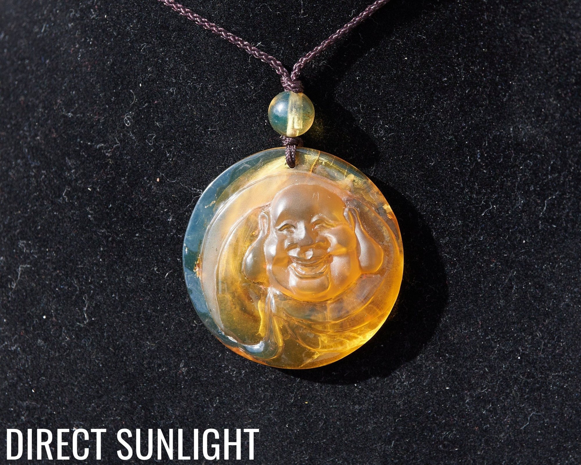 Dominican Blue Amber Happy Buddha Pendant Necklace - Larimar Creations