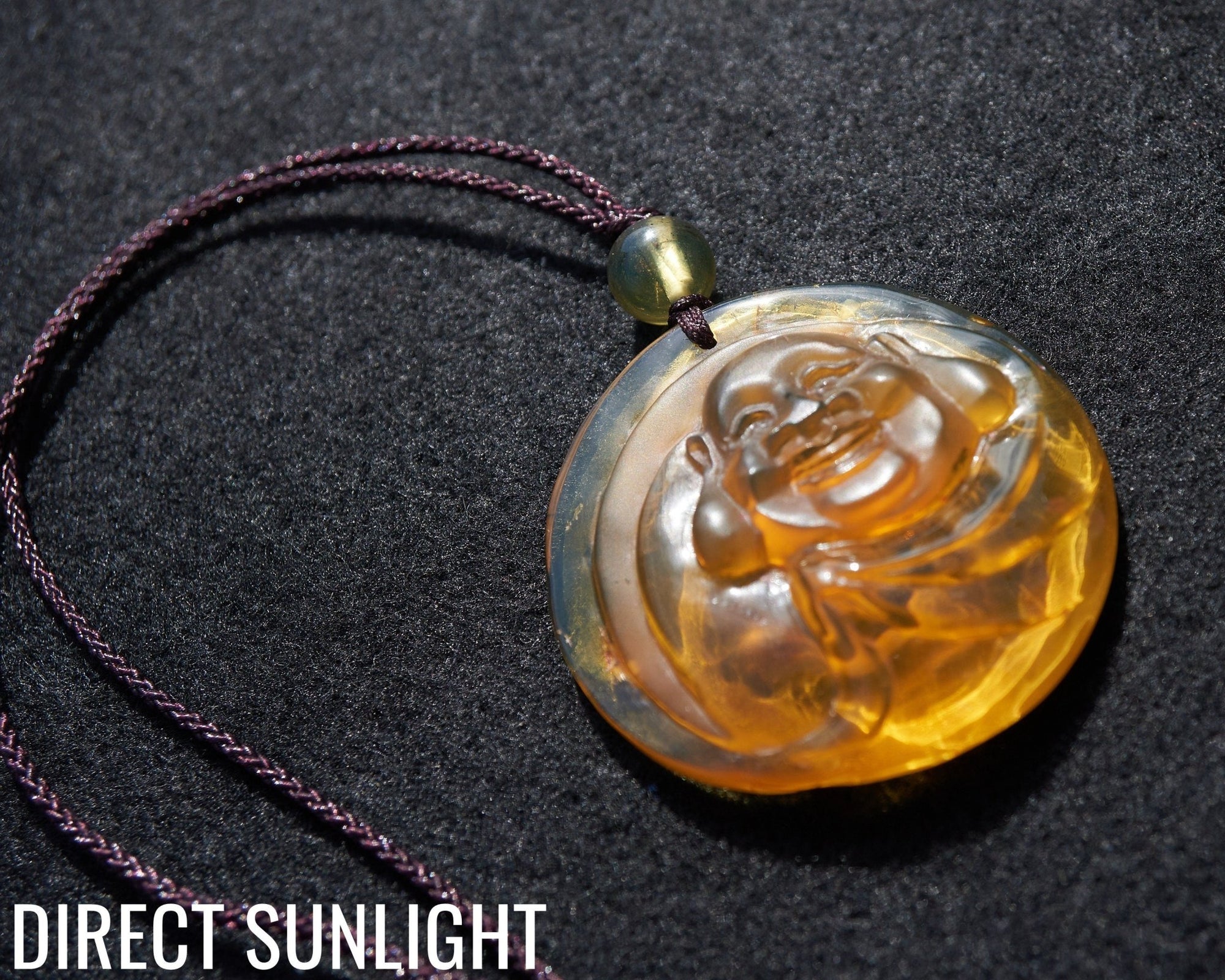 Dominican Blue Amber Happy Buddha Pendant Necklace - Larimar Creations