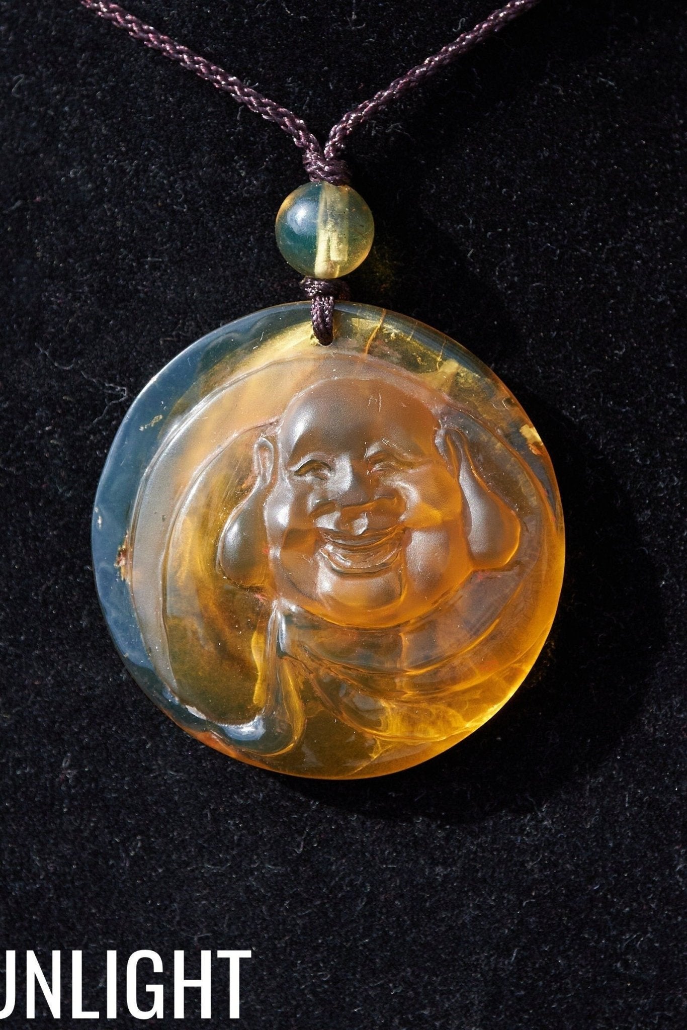 Dominican Blue Amber Happy Buddha Pendant Necklace - Larimar Creations