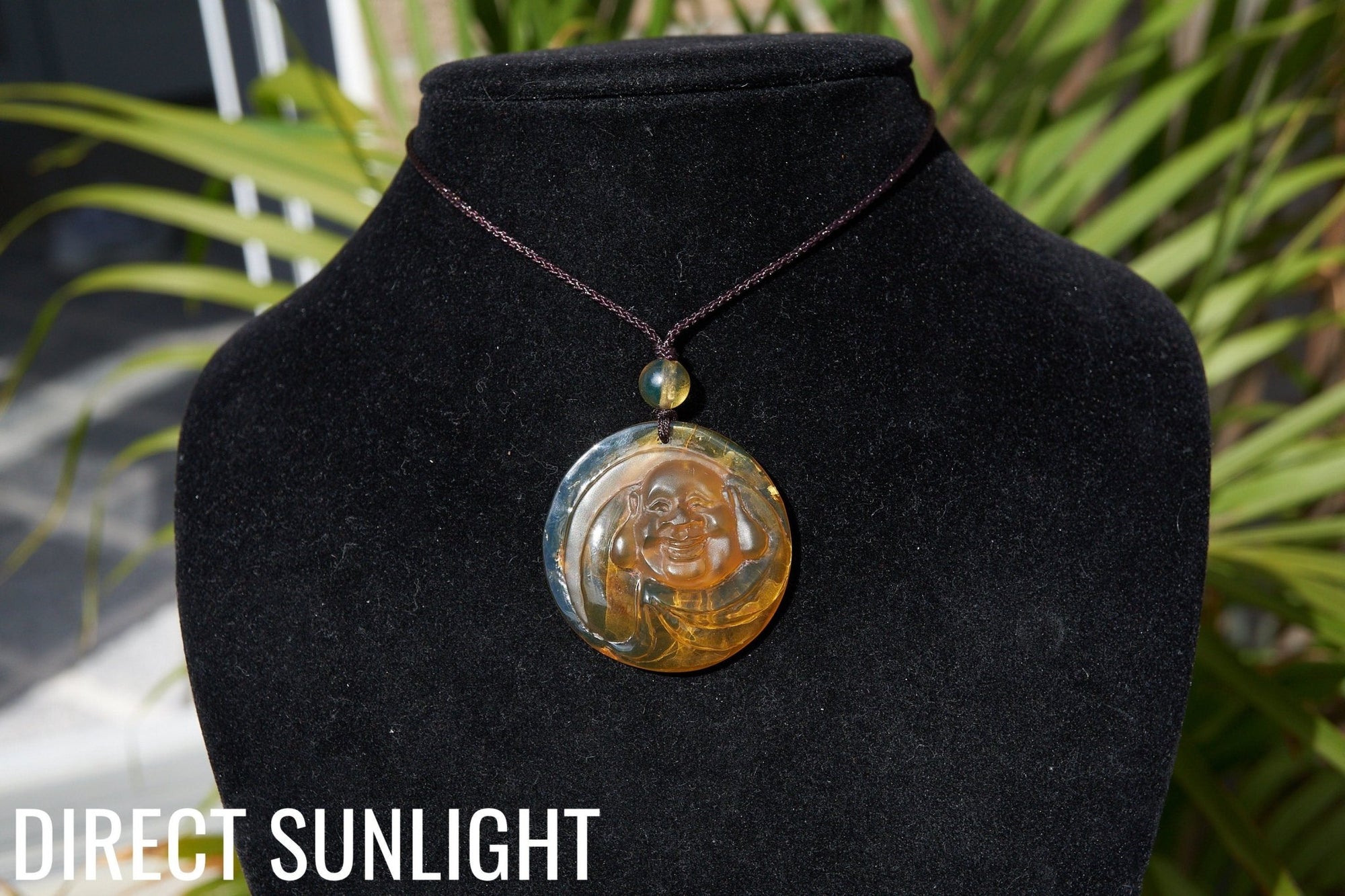 Dominican Blue Amber Happy Buddha Pendant Necklace - Larimar Creations