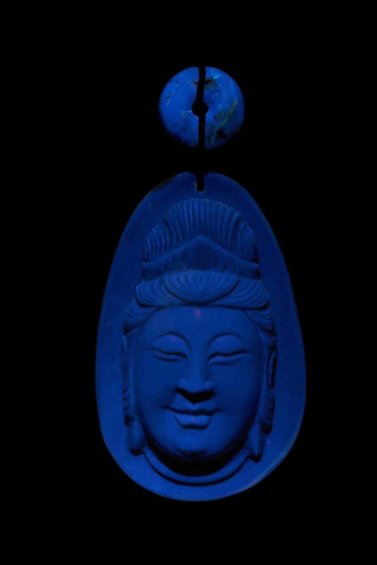 Dominican Blue Amber Kwan Yin Pendant, Meditation Necklace - Larimar Creations