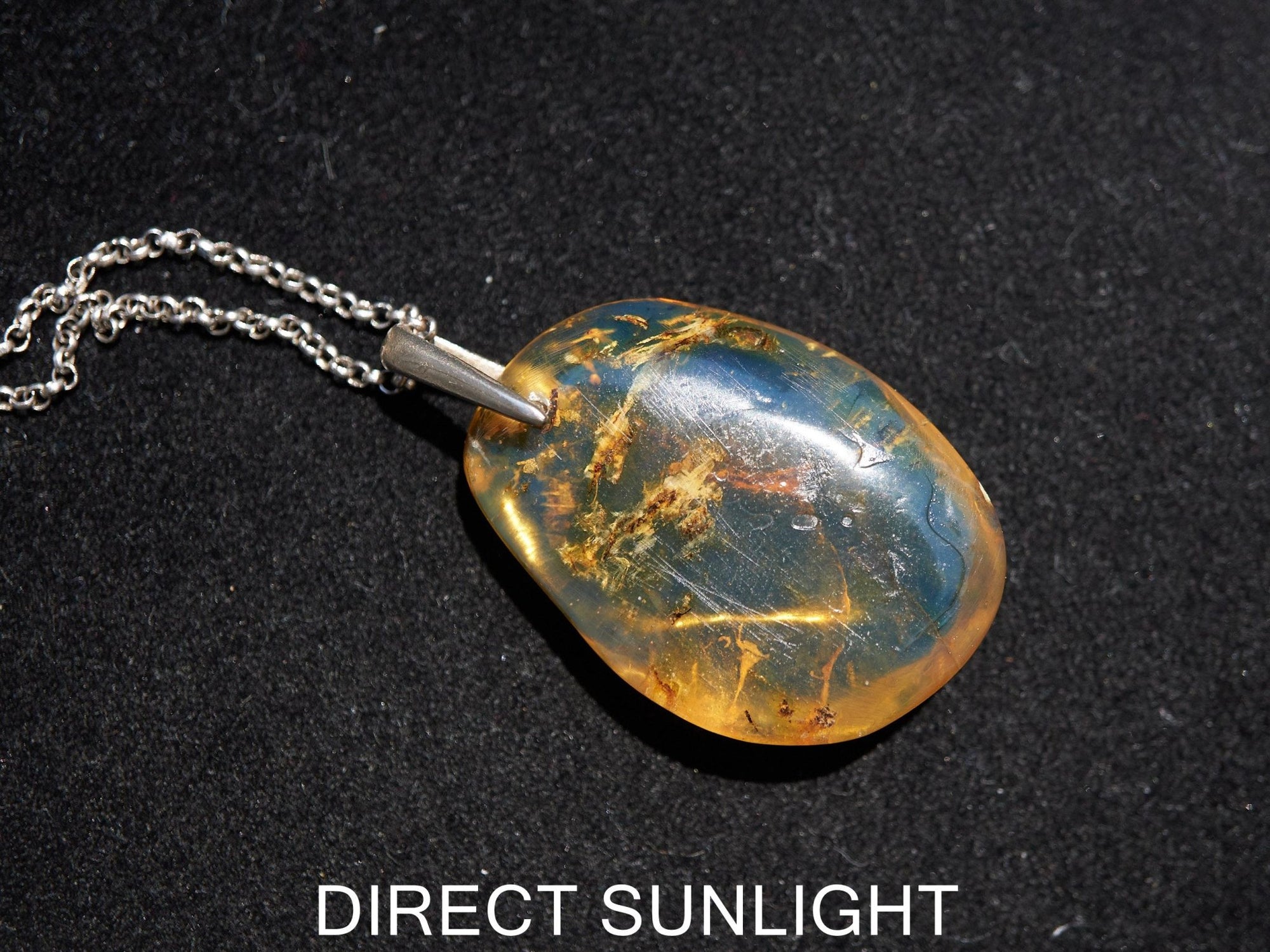 Blue Amber pendant, Dominican Blue amber cabochon polished teardrop shape 925 Sterling Silver Pendant, gift for her,
