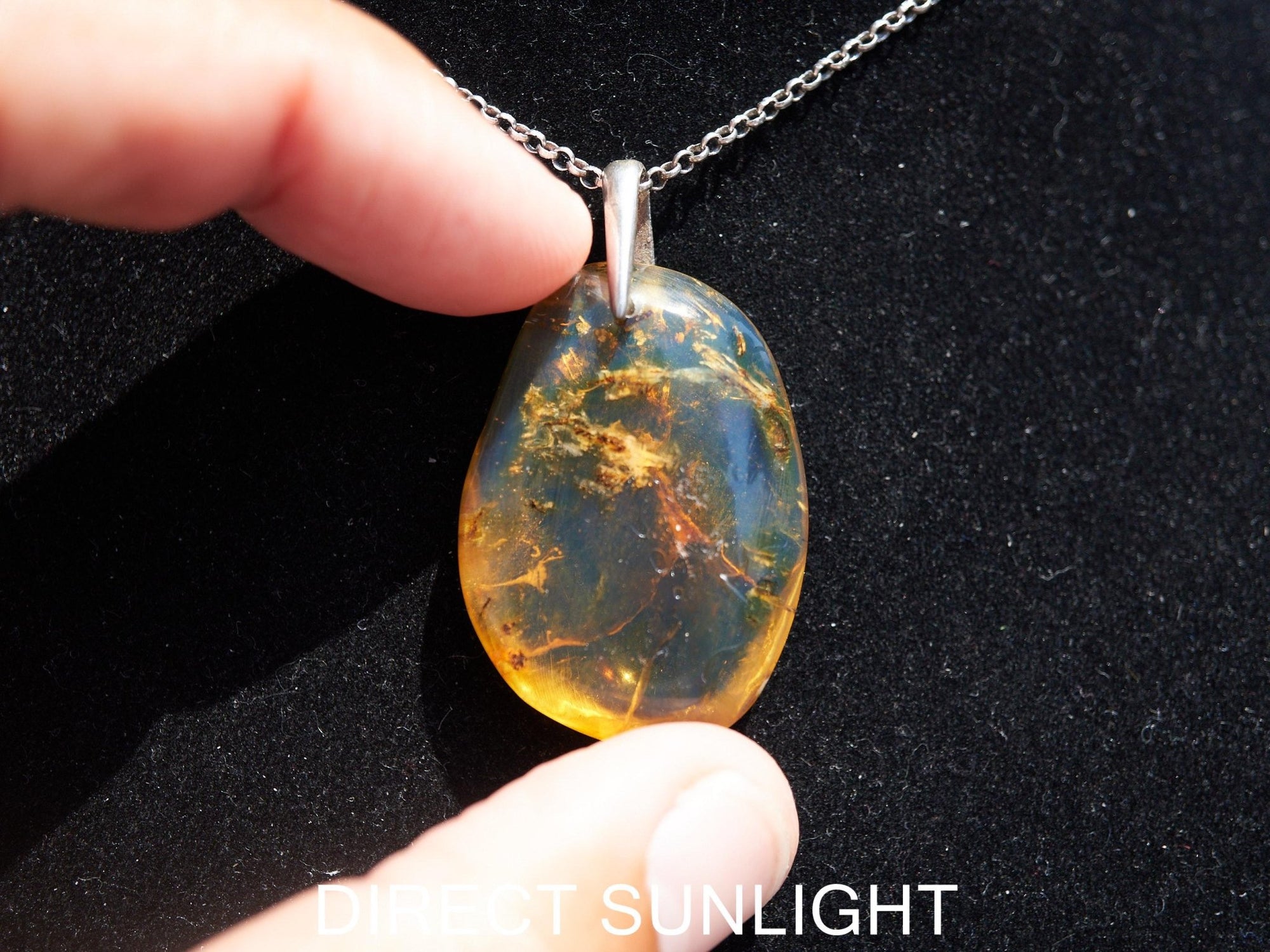 Blue Amber pendant, Dominican Blue amber cabochon polished teardrop shape 925 Sterling Silver Pendant, gift for her,