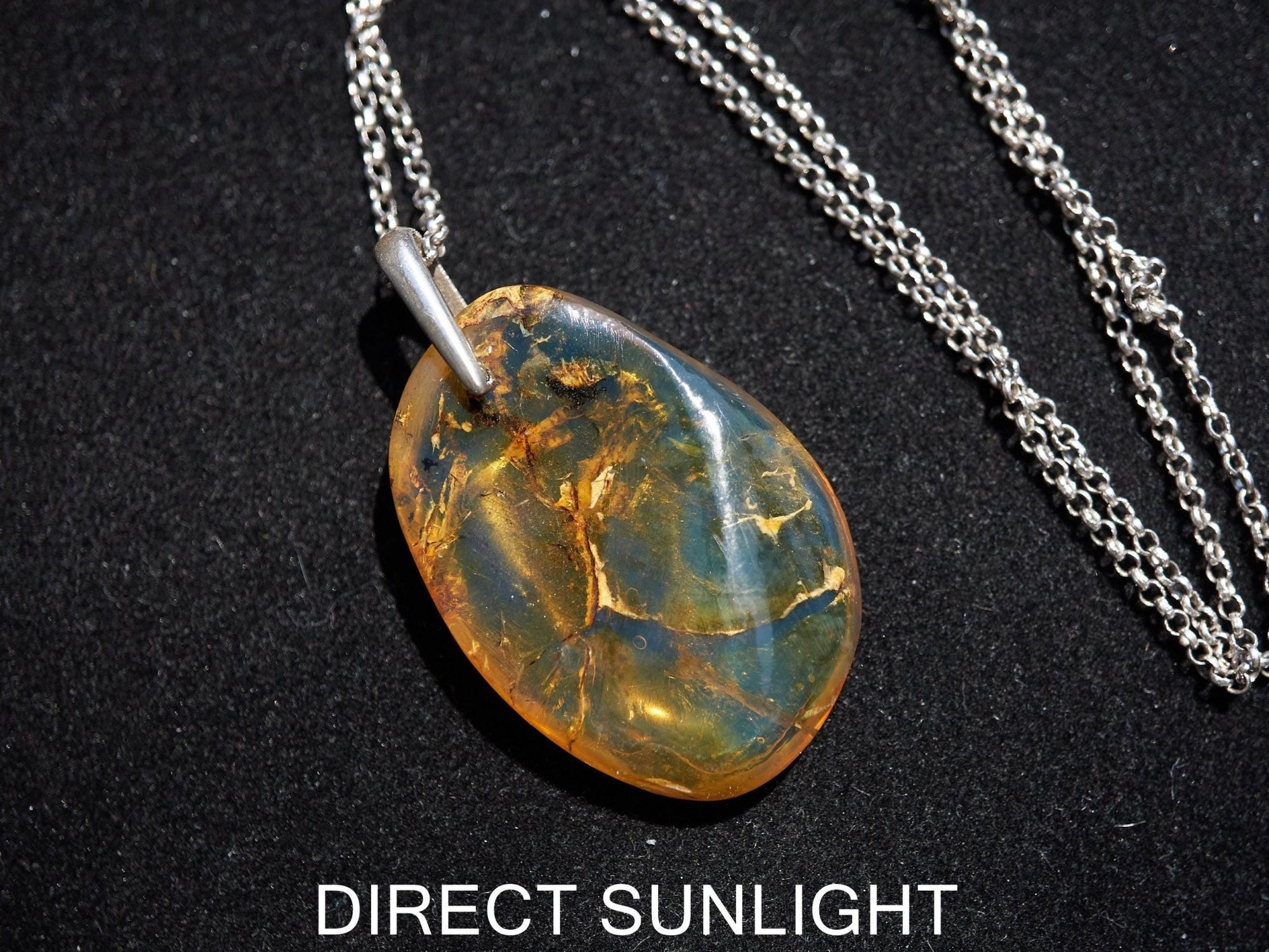 Blue Amber pendant, Dominican Blue amber cabochon polished teardrop shape 925 Sterling Silver Pendant, gift for her,