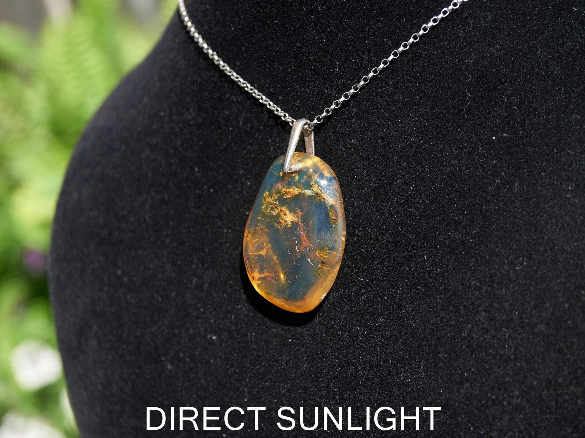 Blue Amber pendant, Dominican Blue amber cabochon polished teardrop shape 925 Sterling Silver Pendant, gift for her,