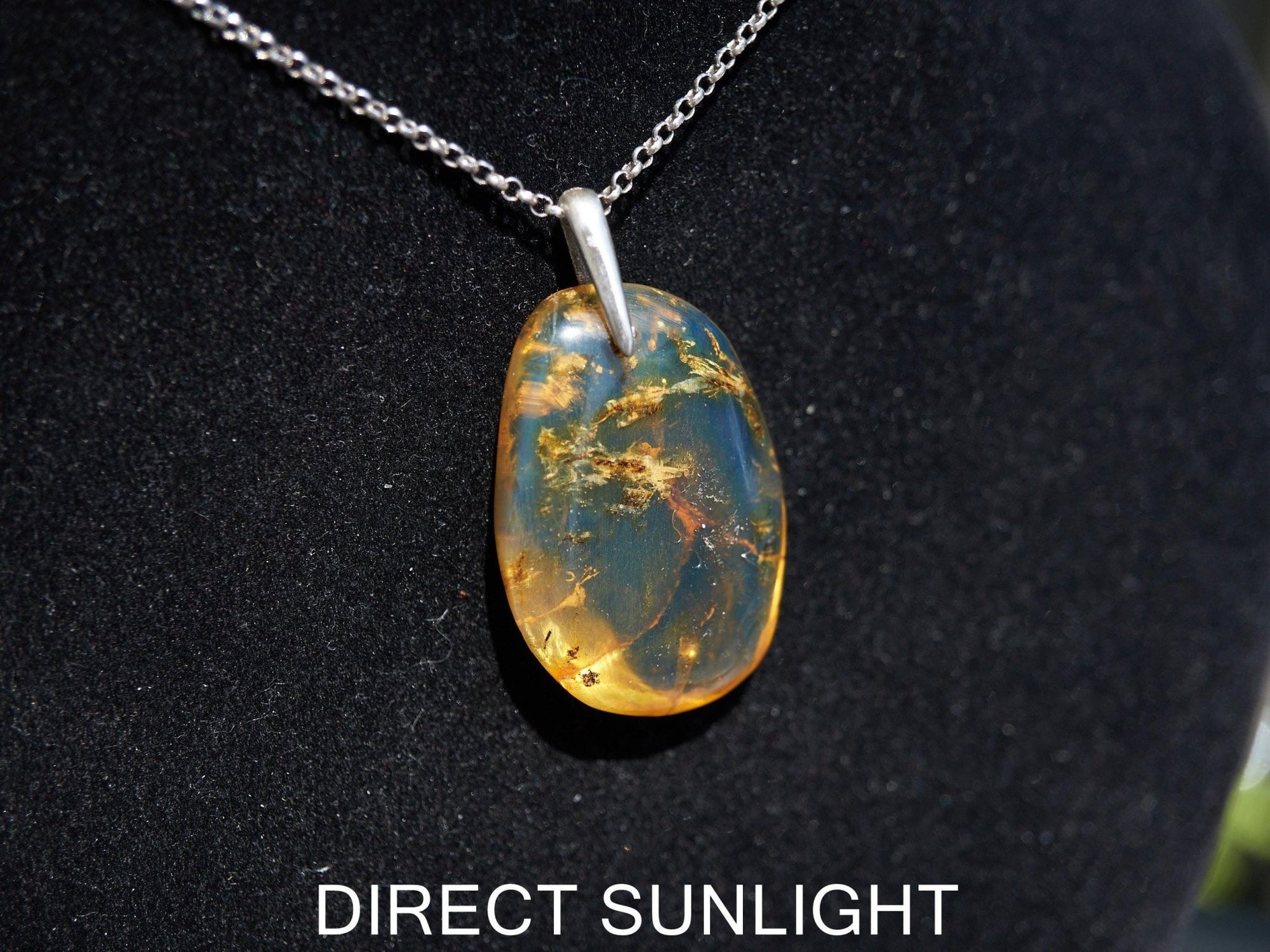 Blue Amber pendant, Dominican Blue amber cabochon polished teardrop shape 925 Sterling Silver Pendant, gift for her,