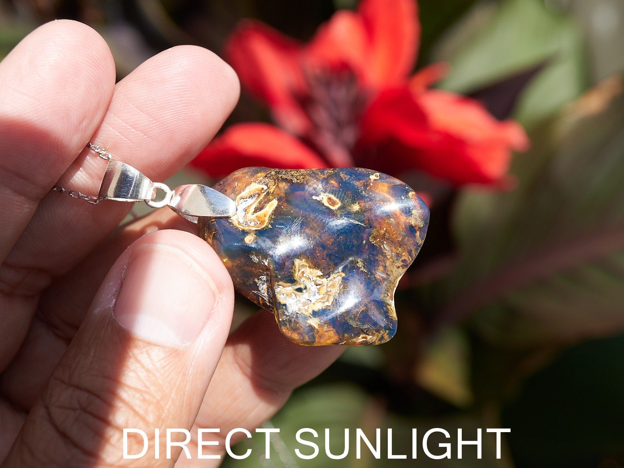 Dominican Blue Amber Pendant | 925 Silver - Larimar Creations