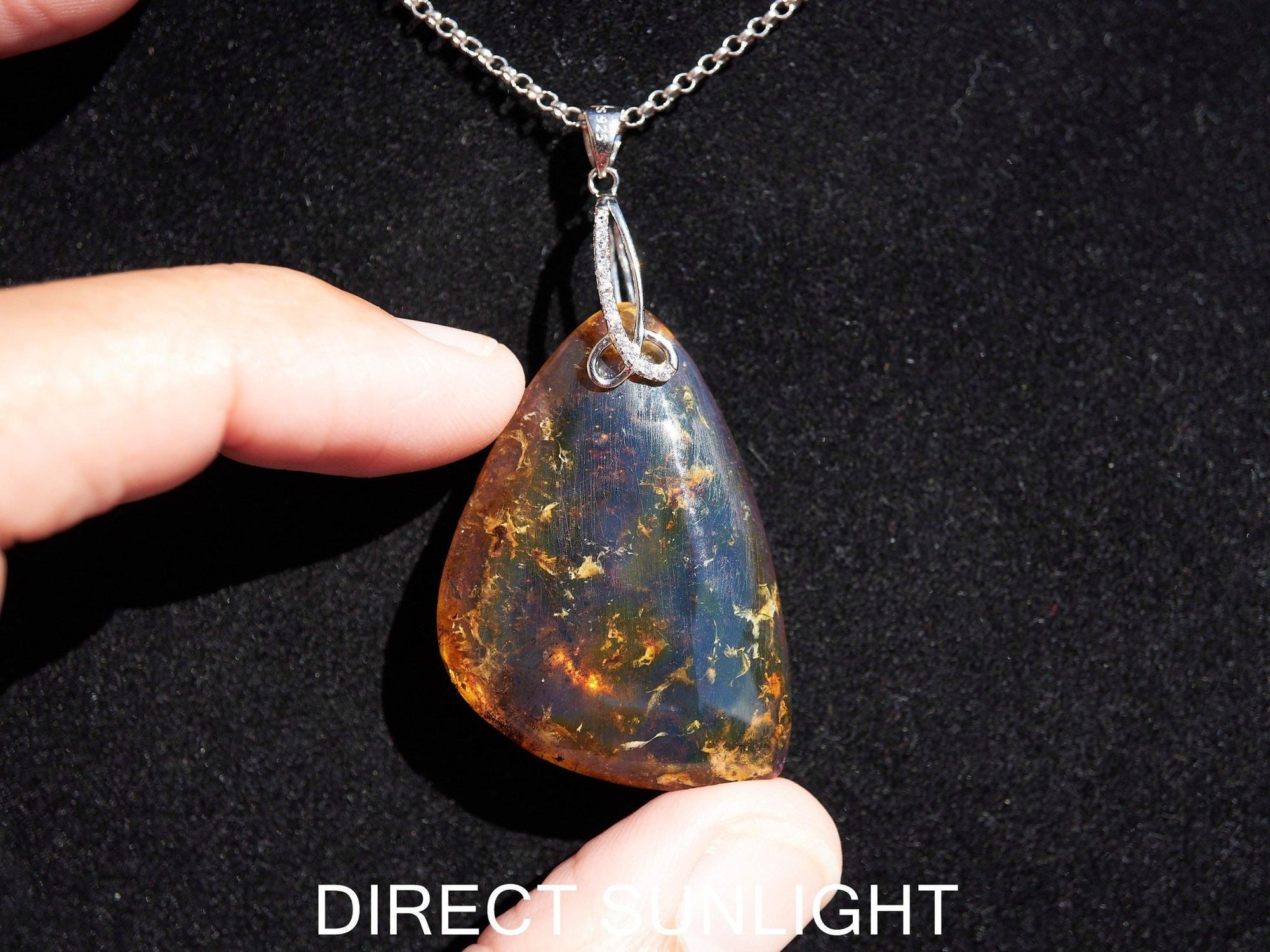 Dominican Blue Amber Pendant / 925 Silver - Larimar Creations
