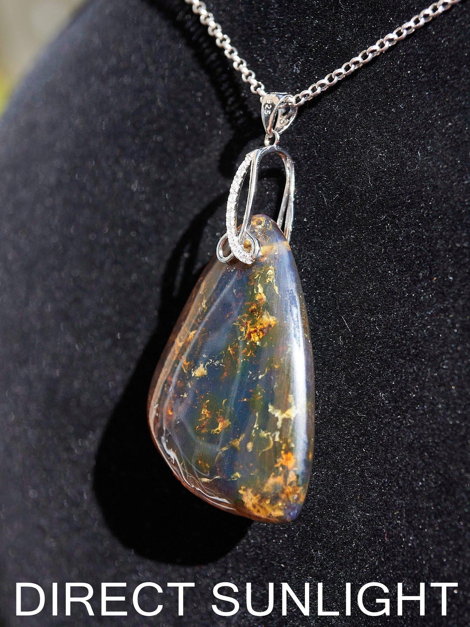 Dominican Blue Amber Pendant / 925 Silver - Larimar Creations