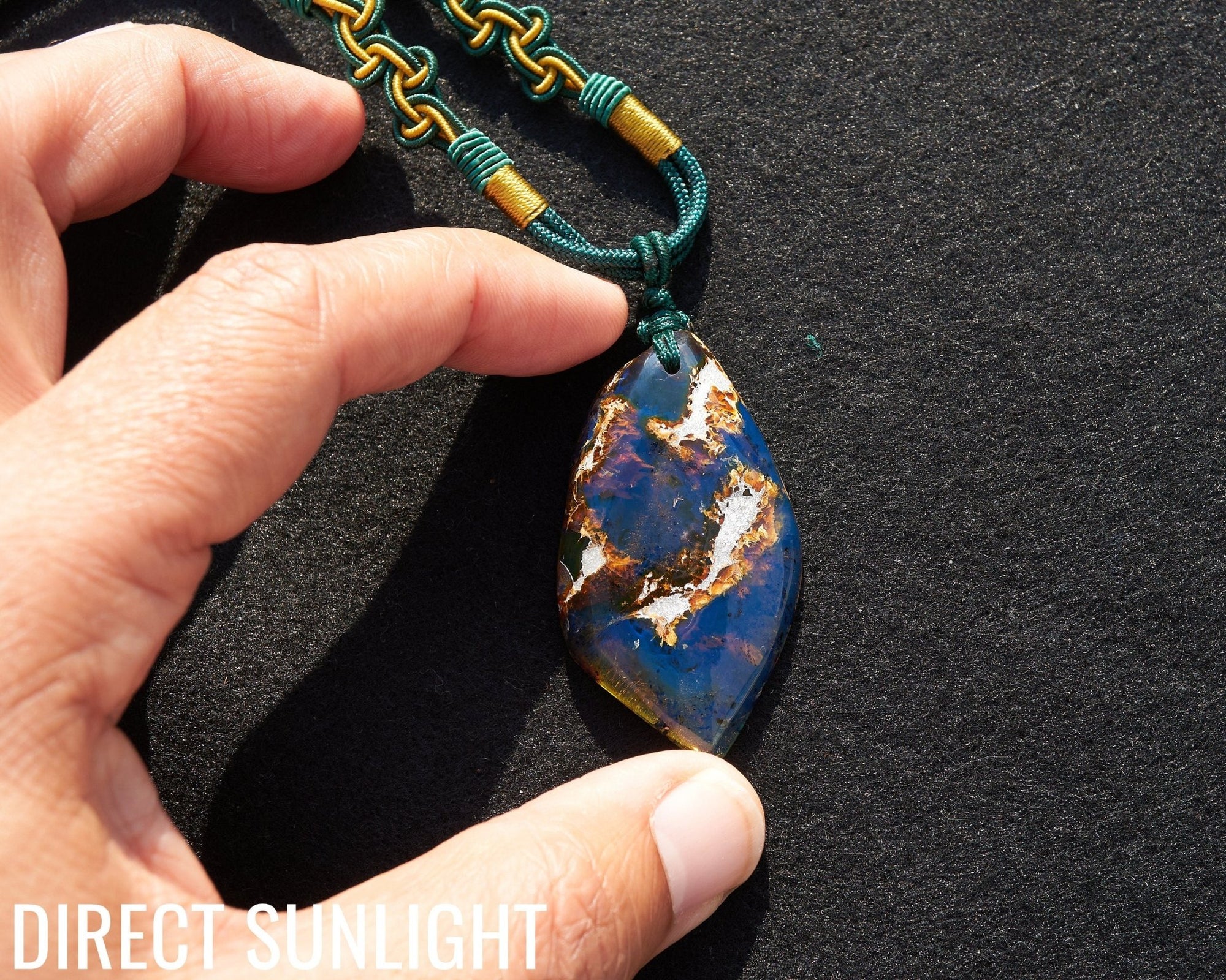 Dominican Blue Amber Pendant | Adjustable Rope Necklace - Larimar Creations