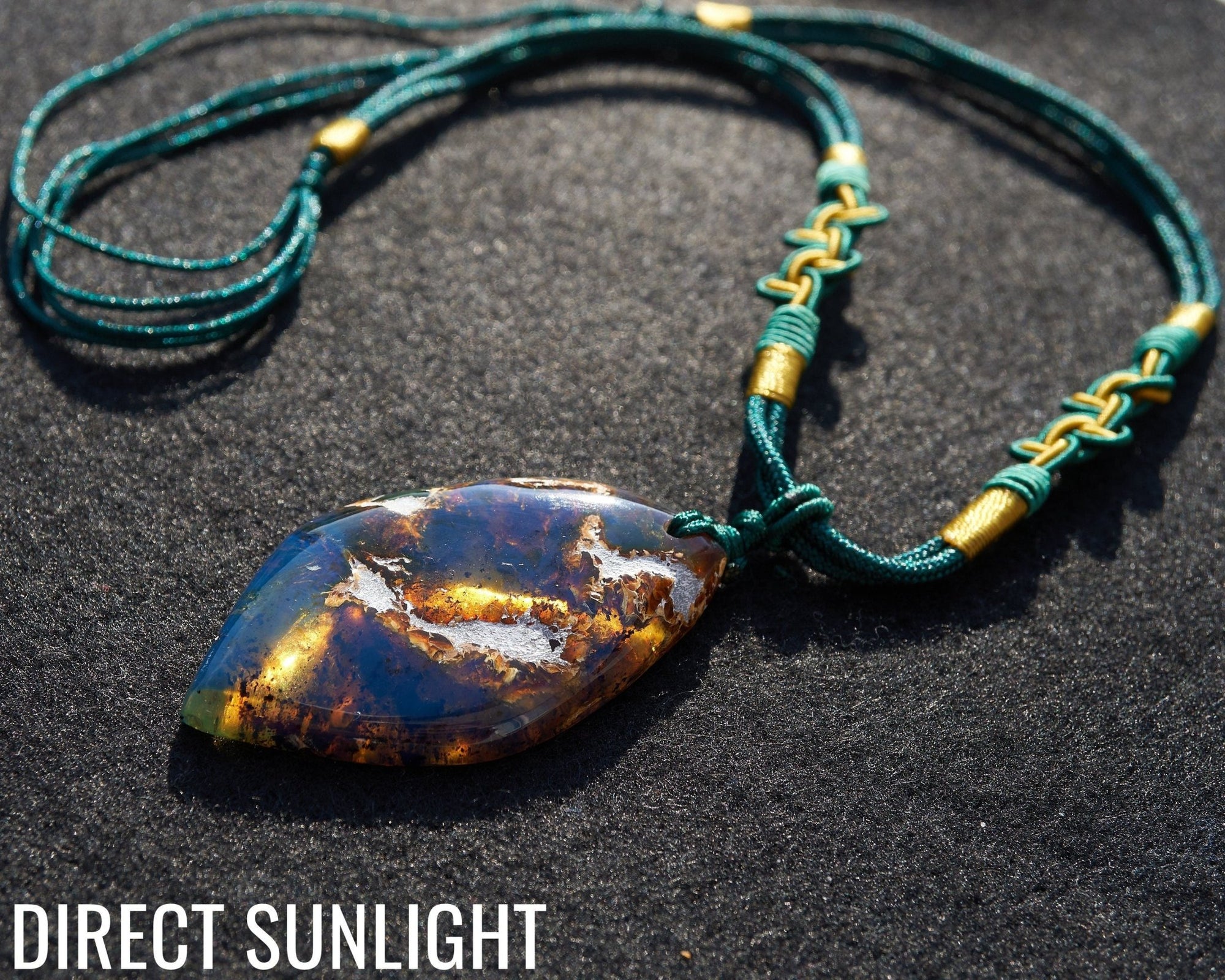 Dominican Blue Amber Pendant | Adjustable Rope Necklace - Larimar Creations