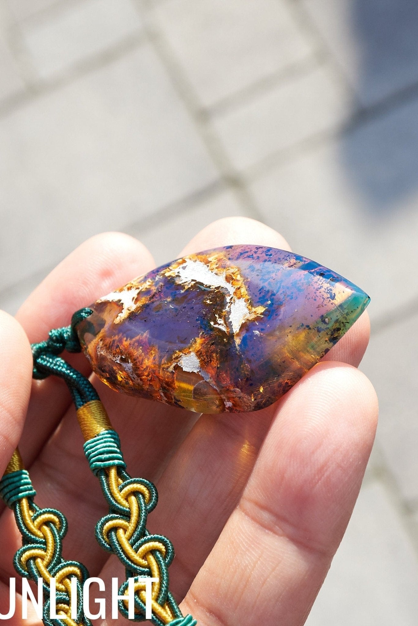 Dominican Blue Amber Pendant | Adjustable Rope Necklace - Larimar Creations