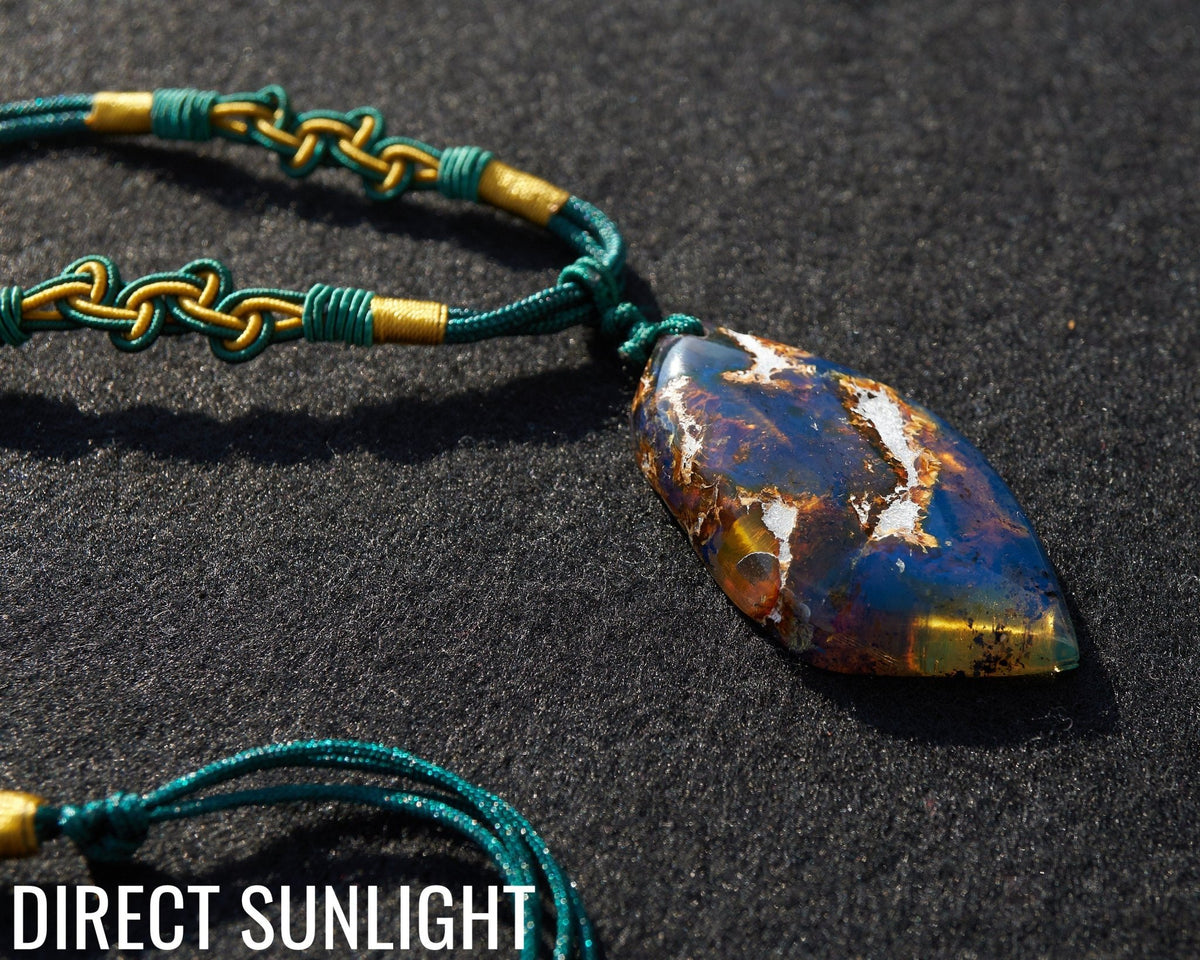 Dominican Blue Amber Pendant | Adjustable Rope Necklace - Larimar Creations