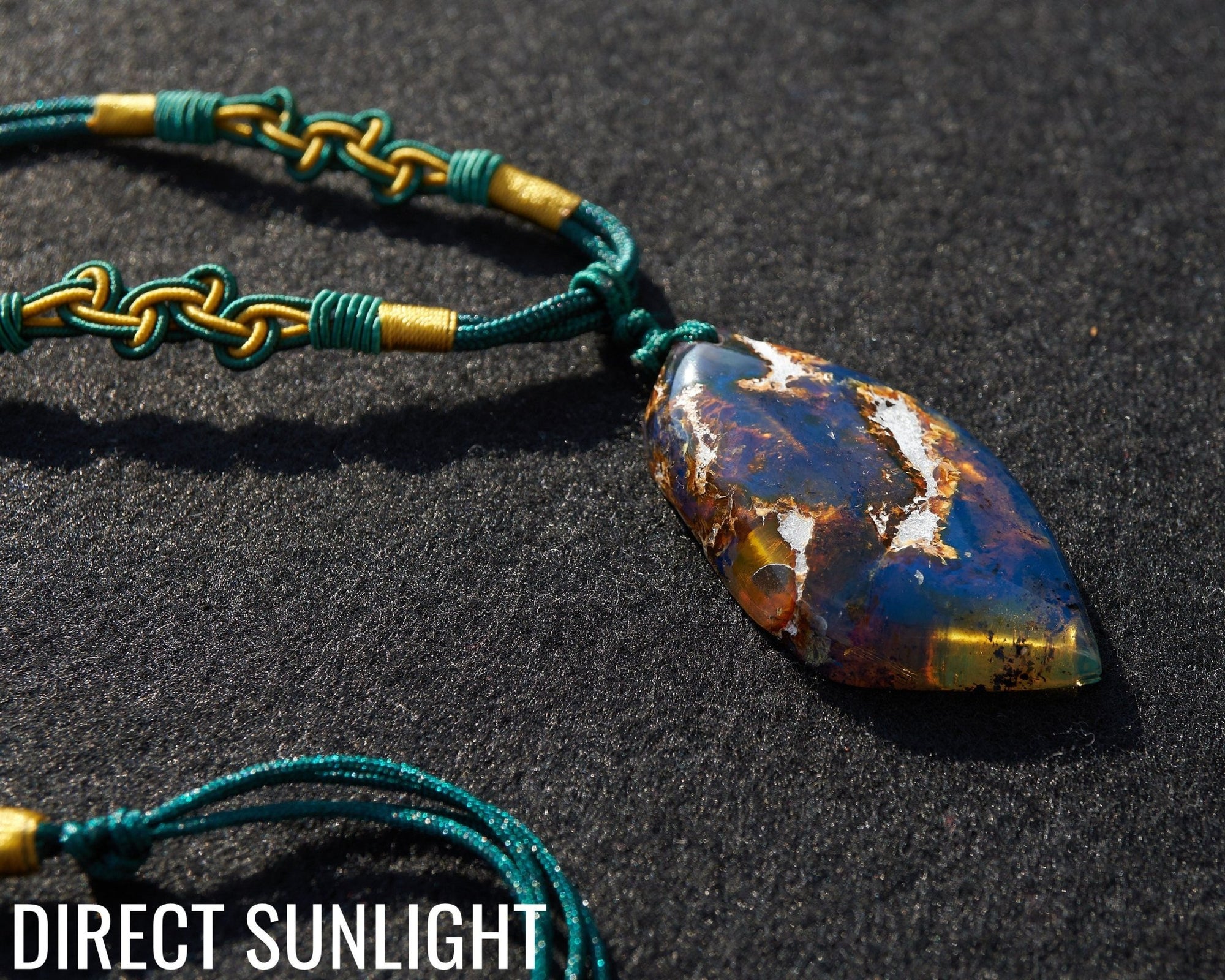 Dominican Blue Amber Pendant | Adjustable Rope Necklace - Larimar Creations