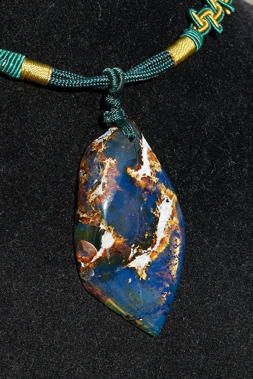 Dominican Blue Amber Pendant | Adjustable Rope Necklace - Larimar Creations