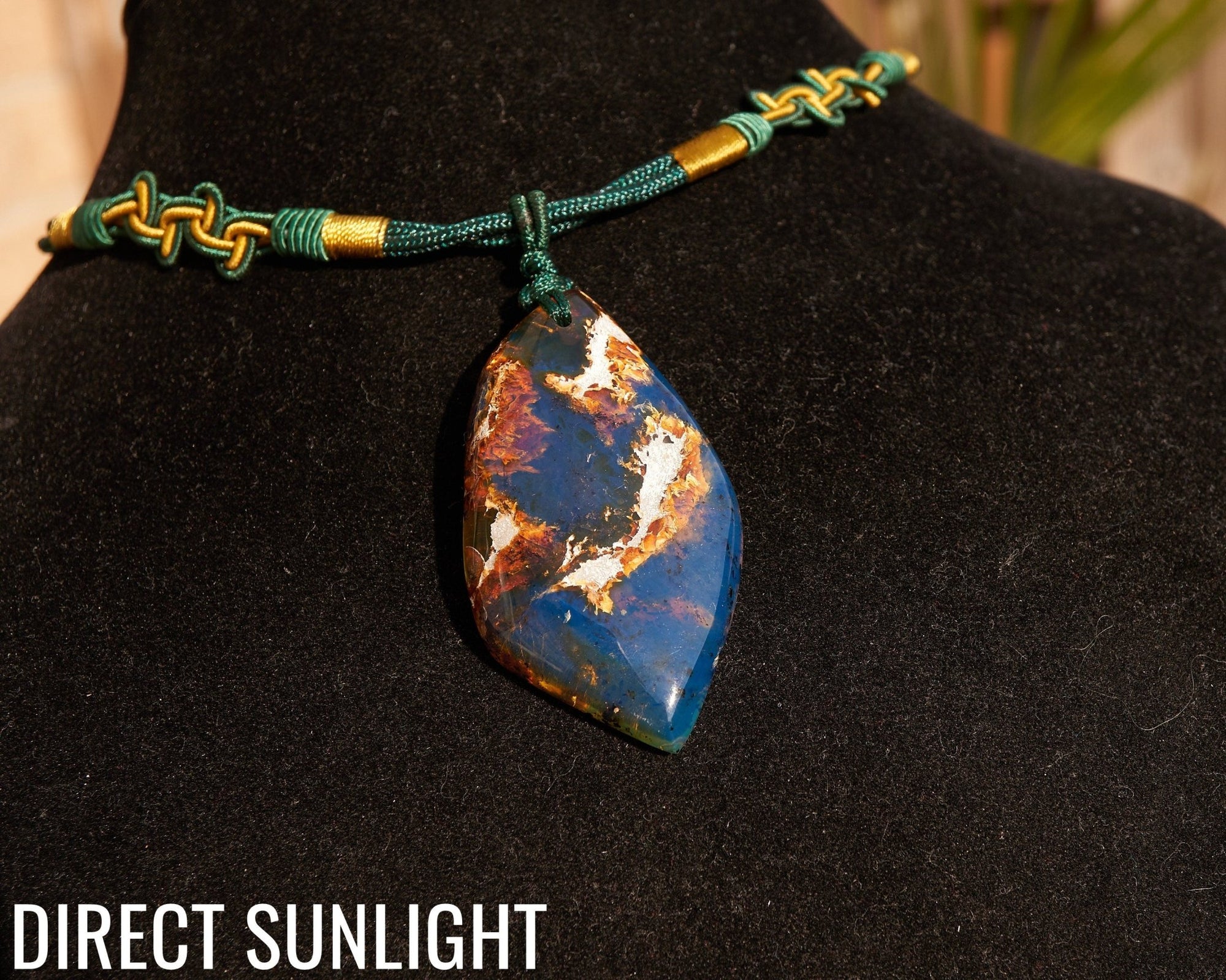 Dominican Blue Amber Pendant | Adjustable Rope Necklace - Larimar Creations