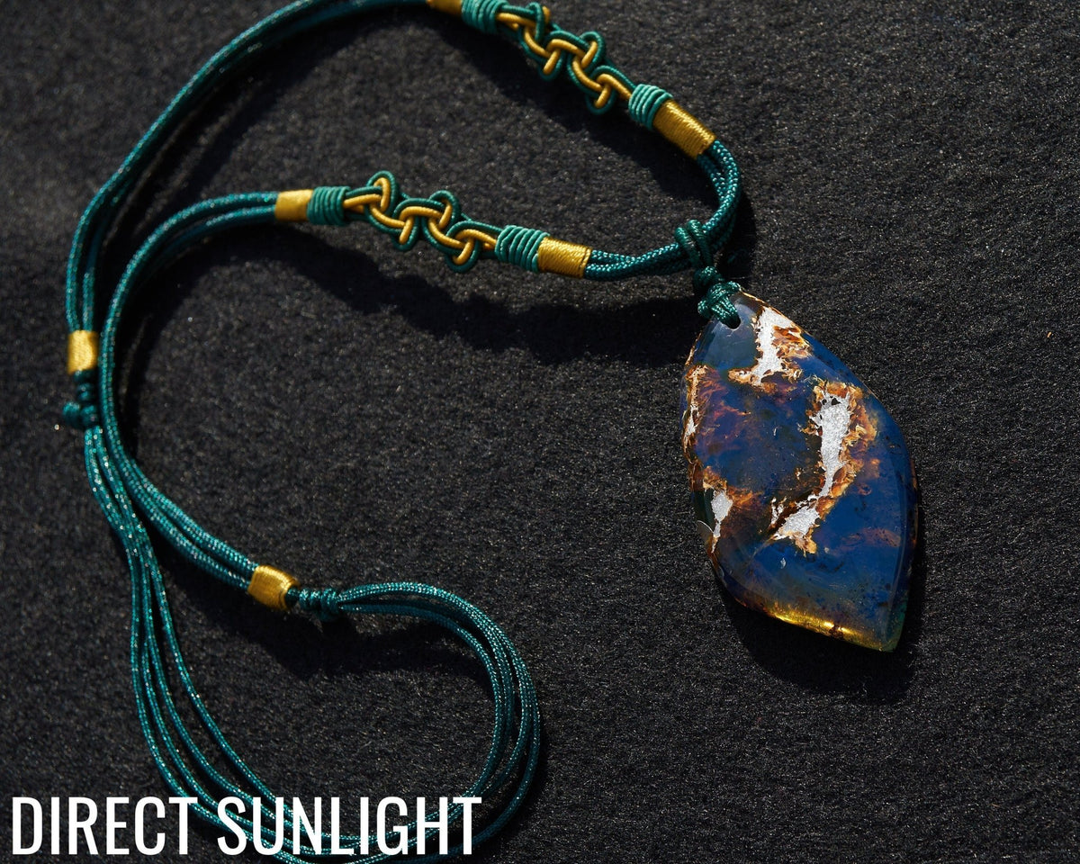 Dominican Blue Amber Pendant | Adjustable Rope Necklace - Larimar Creations
