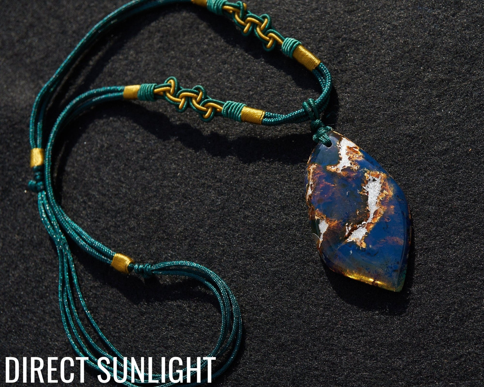 Dominican Blue Amber Pendant | Adjustable Rope Necklace - Larimar Creations