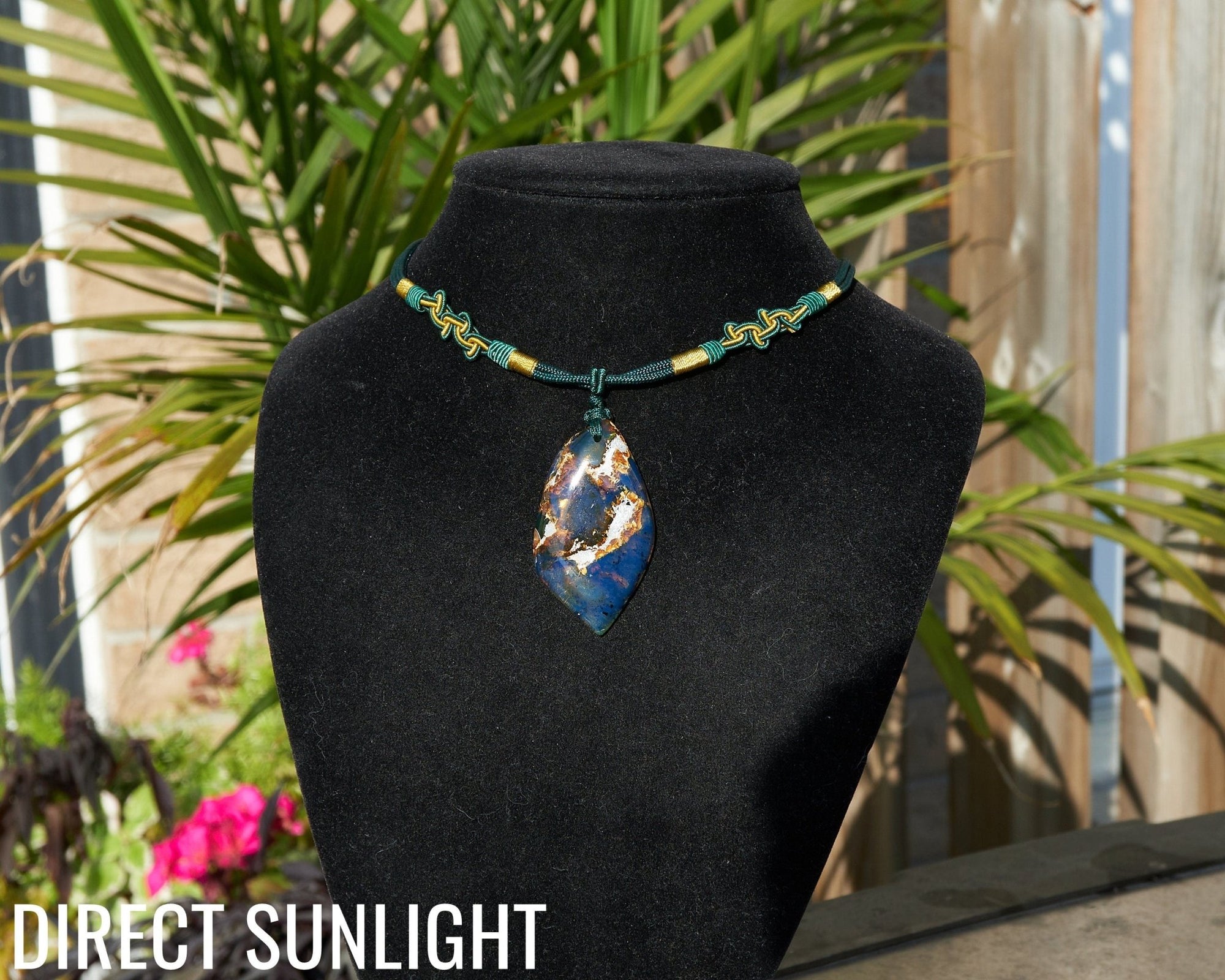 Dominican Blue Amber Pendant | Adjustable Rope Necklace - Larimar Creations