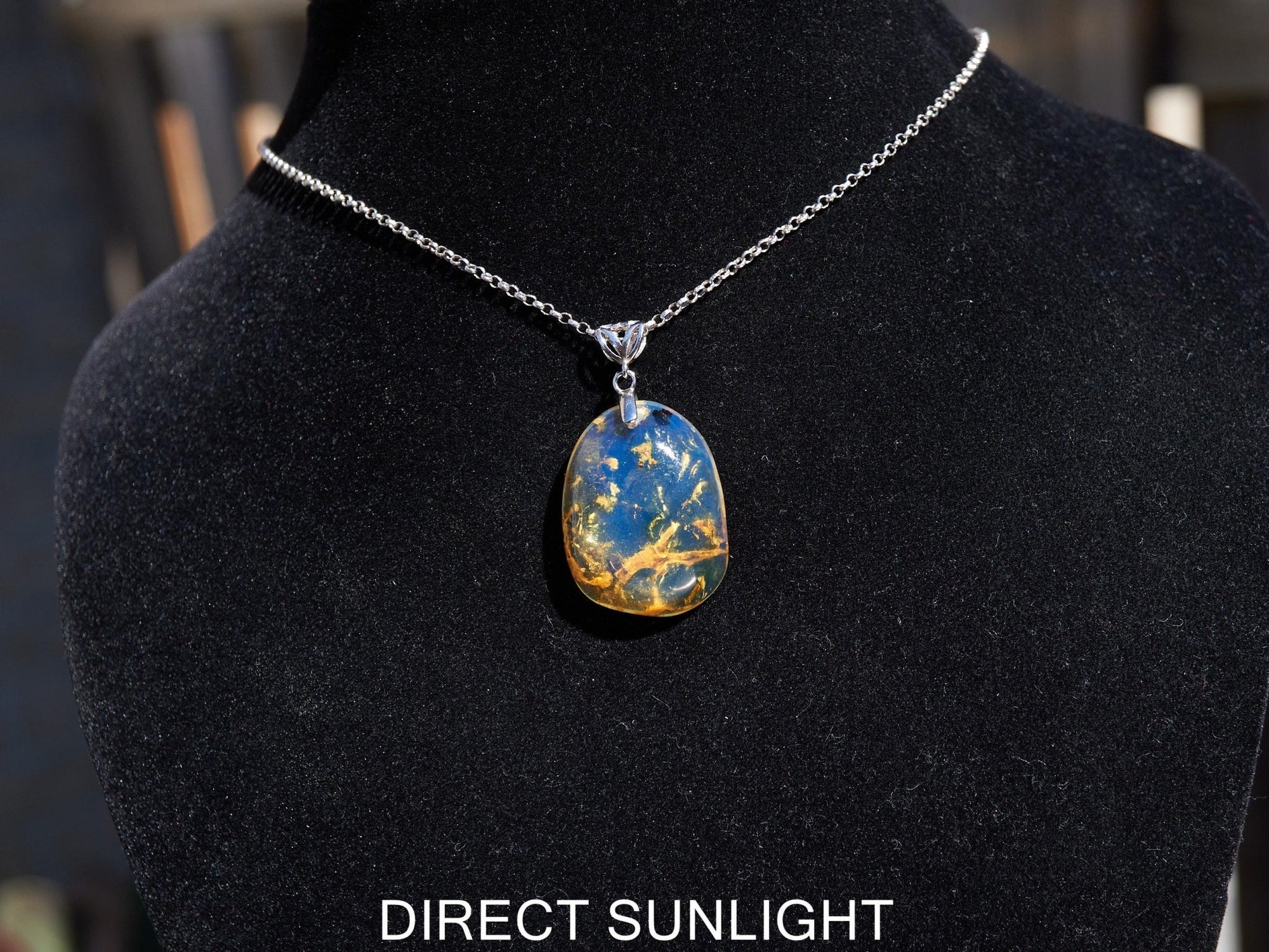 Dominican Blue Amber Pendant – 925 Sterling Silver Necklace – Natural Blue Gemstone Jewelry – Handmade Amber Gift for Her, blue Amber teardr