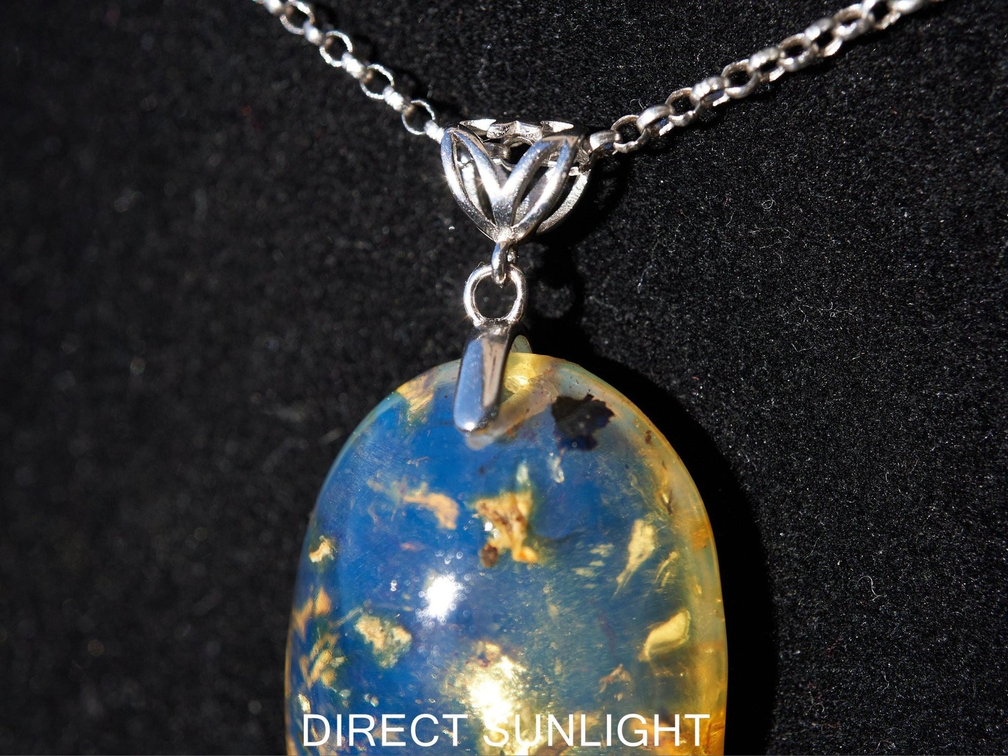 Dominican Blue Amber Pendant – 925 Sterling Silver Necklace – Natural Blue Gemstone Jewelry – Handmade Amber Gift for Her, blue Amber teardr