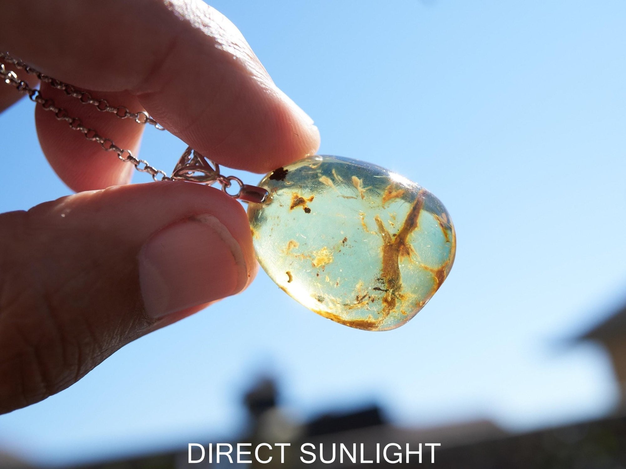 Dominican Blue Amber Pendant – 925 Sterling Silver Necklace – Natural Blue Gemstone Jewelry – Handmade Amber Gift for Her, blue Amber teardr
