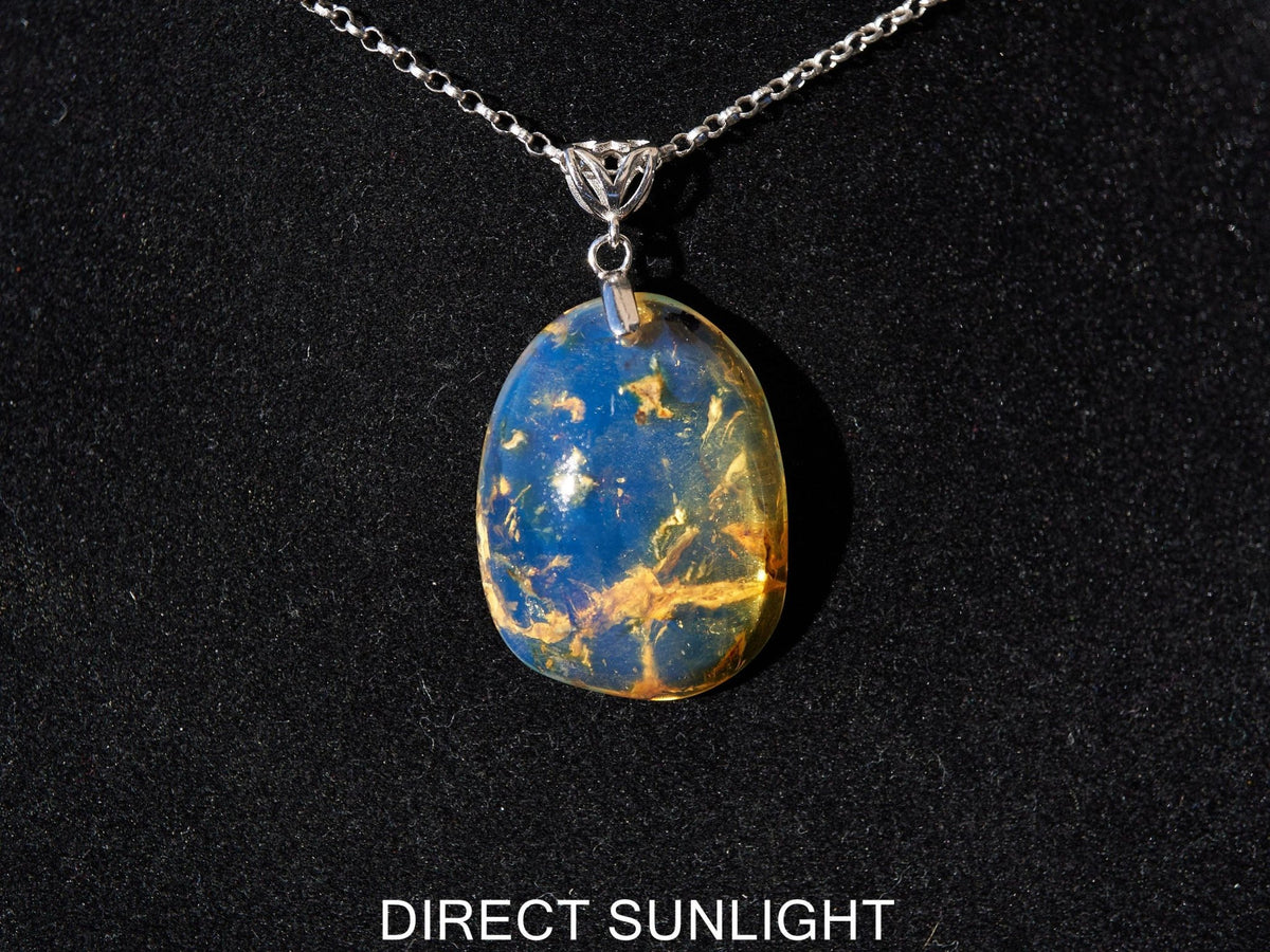 Dominican Blue Amber Pendant – 925 Sterling Silver Necklace – Natural Blue Gemstone Jewelry – Handmade Amber Gift for Her, blue Amber teardr