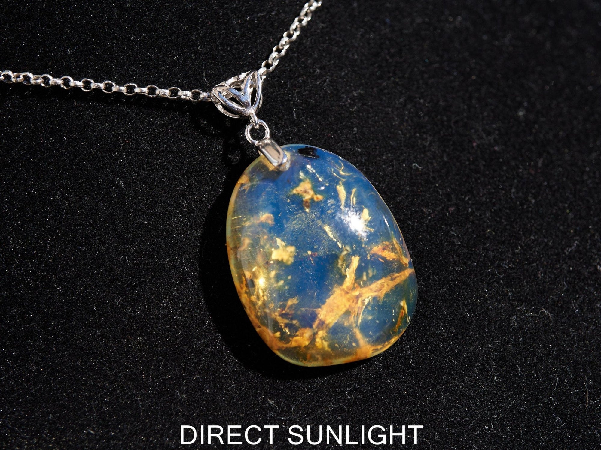 Dominican Blue Amber Pendant – 925 Sterling Silver Necklace – Natural Blue Gemstone Jewelry – Handmade Amber Gift for Her, blue Amber teardr