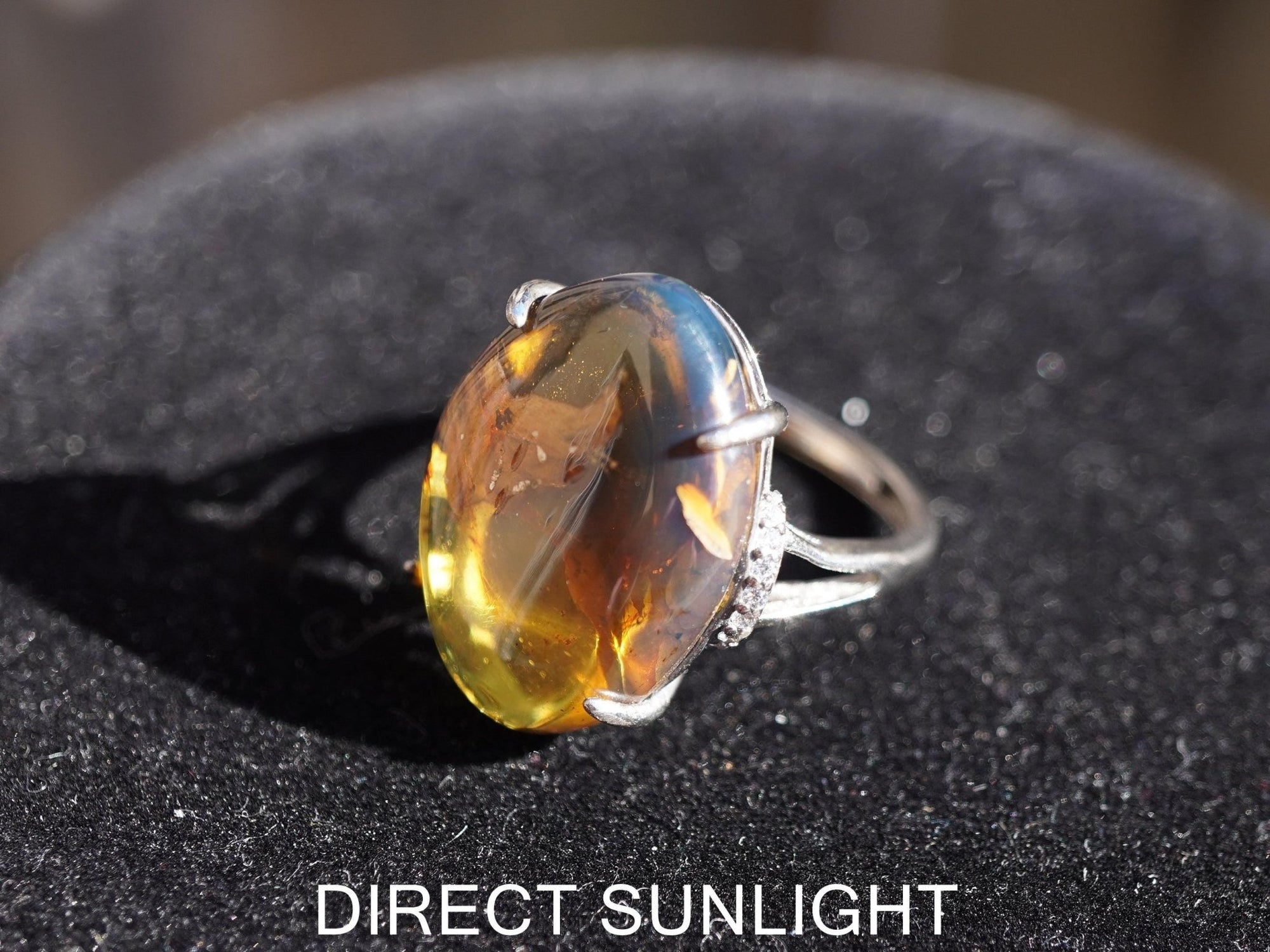 Dominican Blue Amber Ring, Silver 925 Adjustable - Larimar Creations