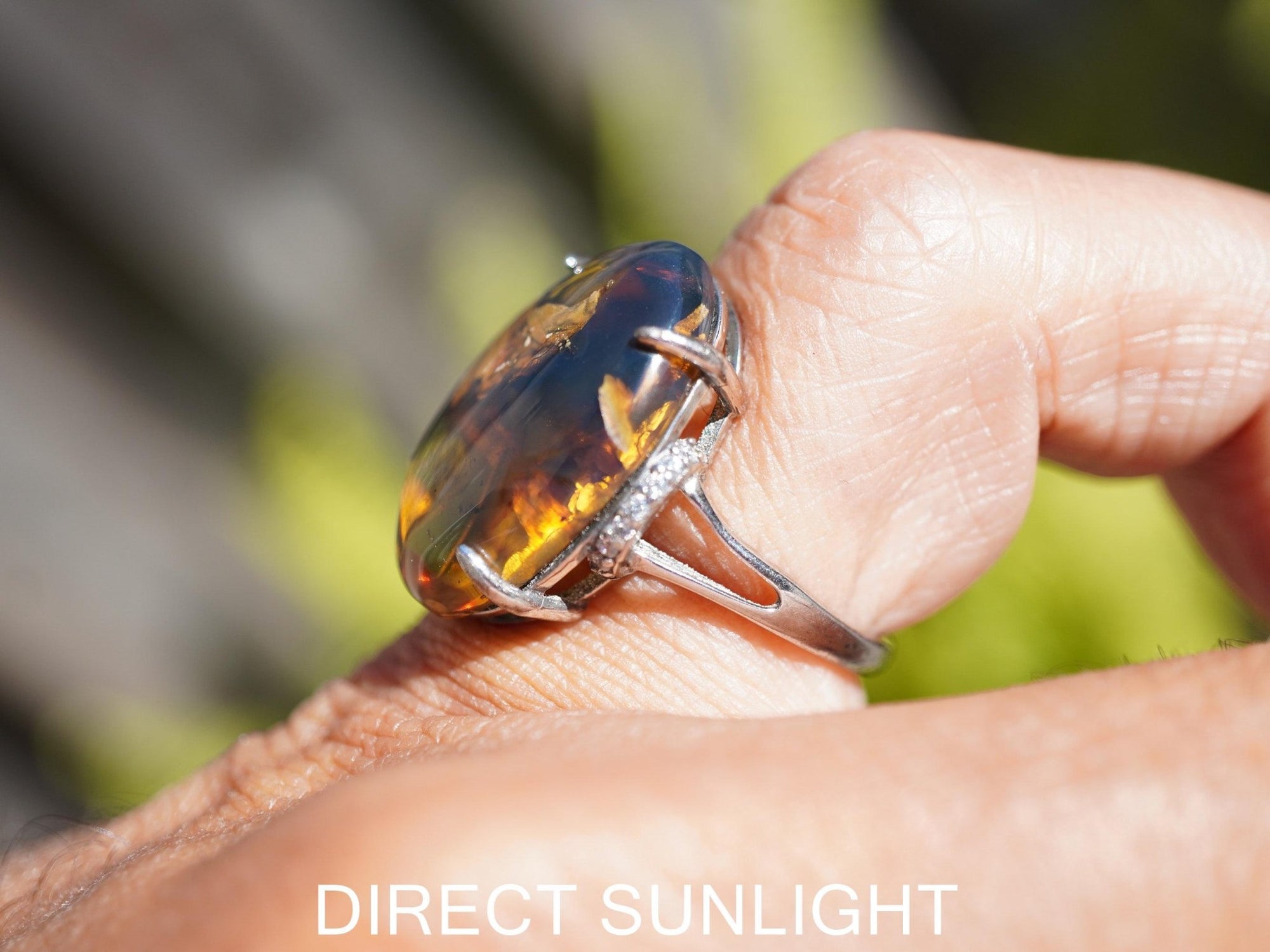 Dominican Blue Amber Ring, Silver 925 Adjustable - Larimar Creations