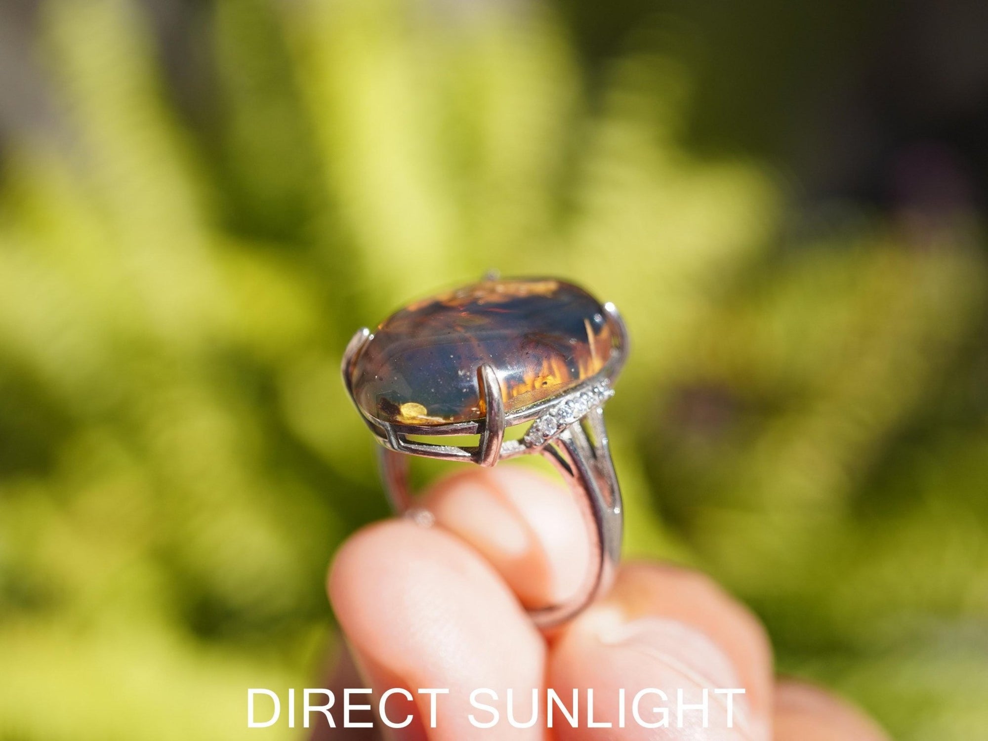 Dominican Blue Amber Ring, Silver 925 Adjustable - Larimar Creations