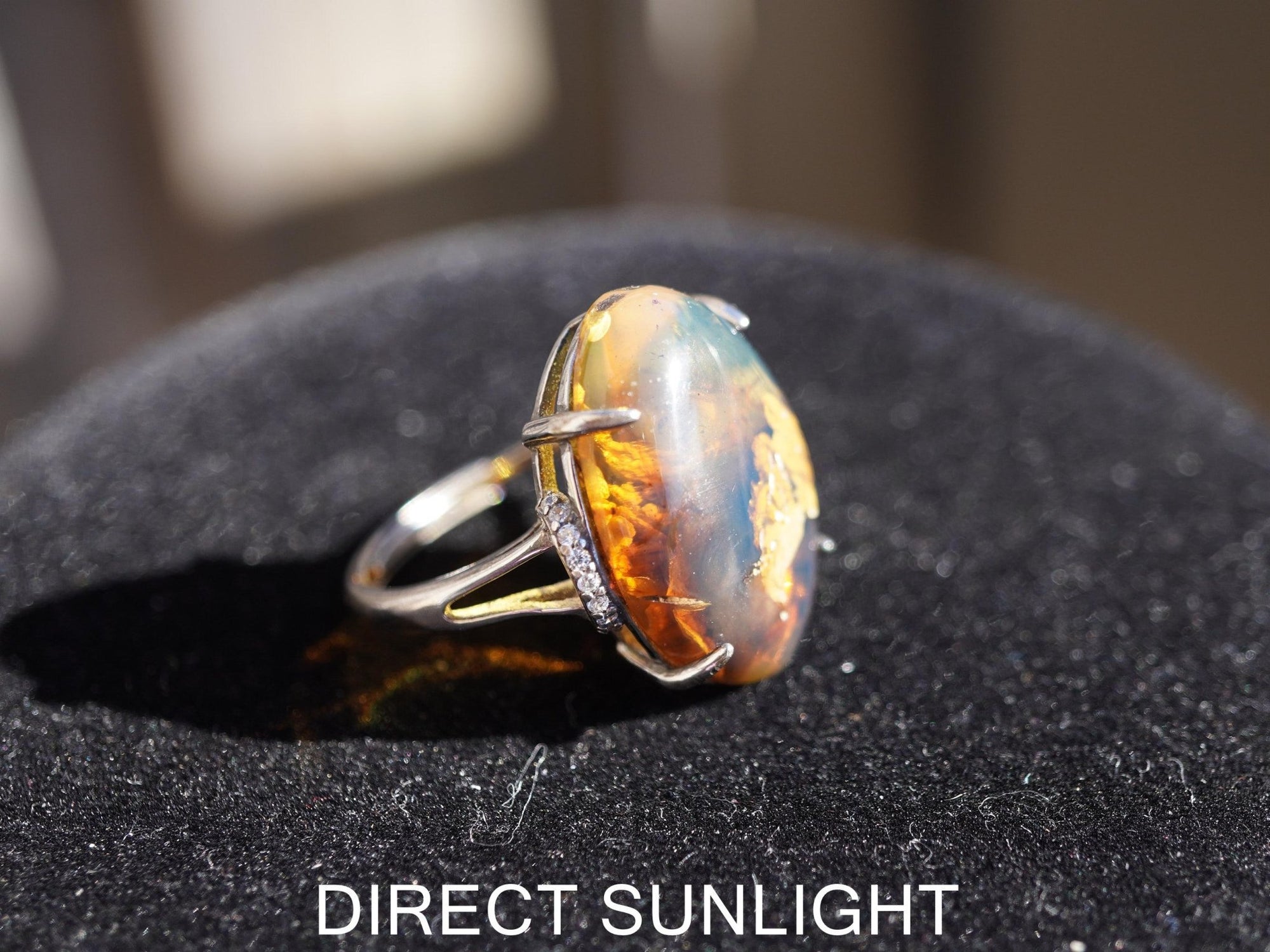 Dominican Blue Amber Ring, Silver 925 Adjustable - Larimar Creations