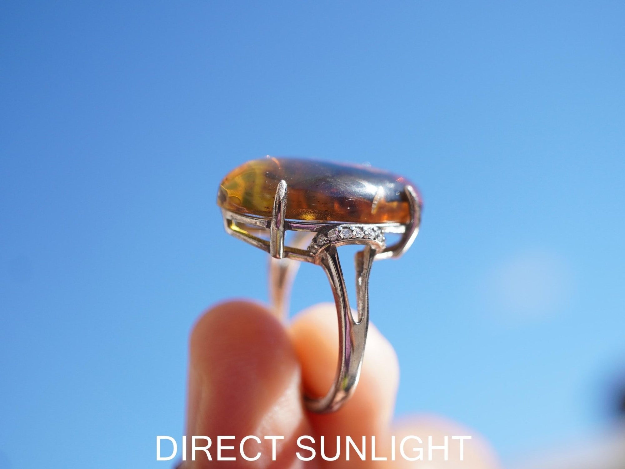 Dominican Blue Amber Ring, Silver 925 Adjustable - Larimar Creations