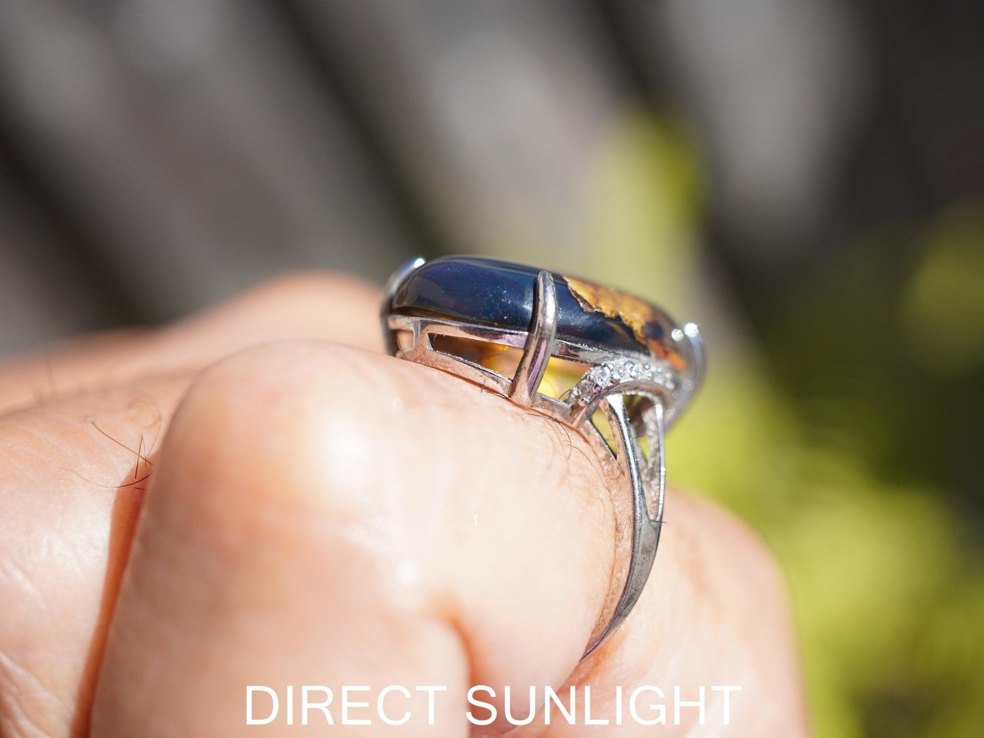 Dominican Blue Amber Ring, Silver 925 Adjustable - Larimar Creations