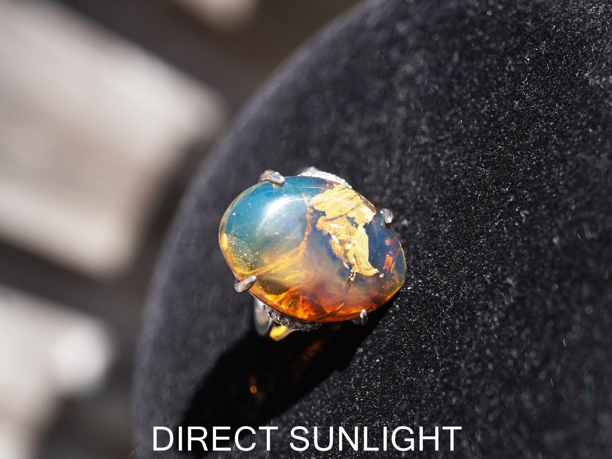 Dominican Blue Amber Ring, Silver 925 Adjustable - Larimar Creations
