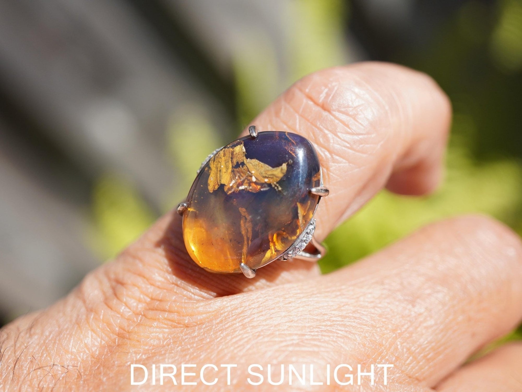 Dominican Blue Amber Ring, Silver 925 Adjustable - Larimar Creations