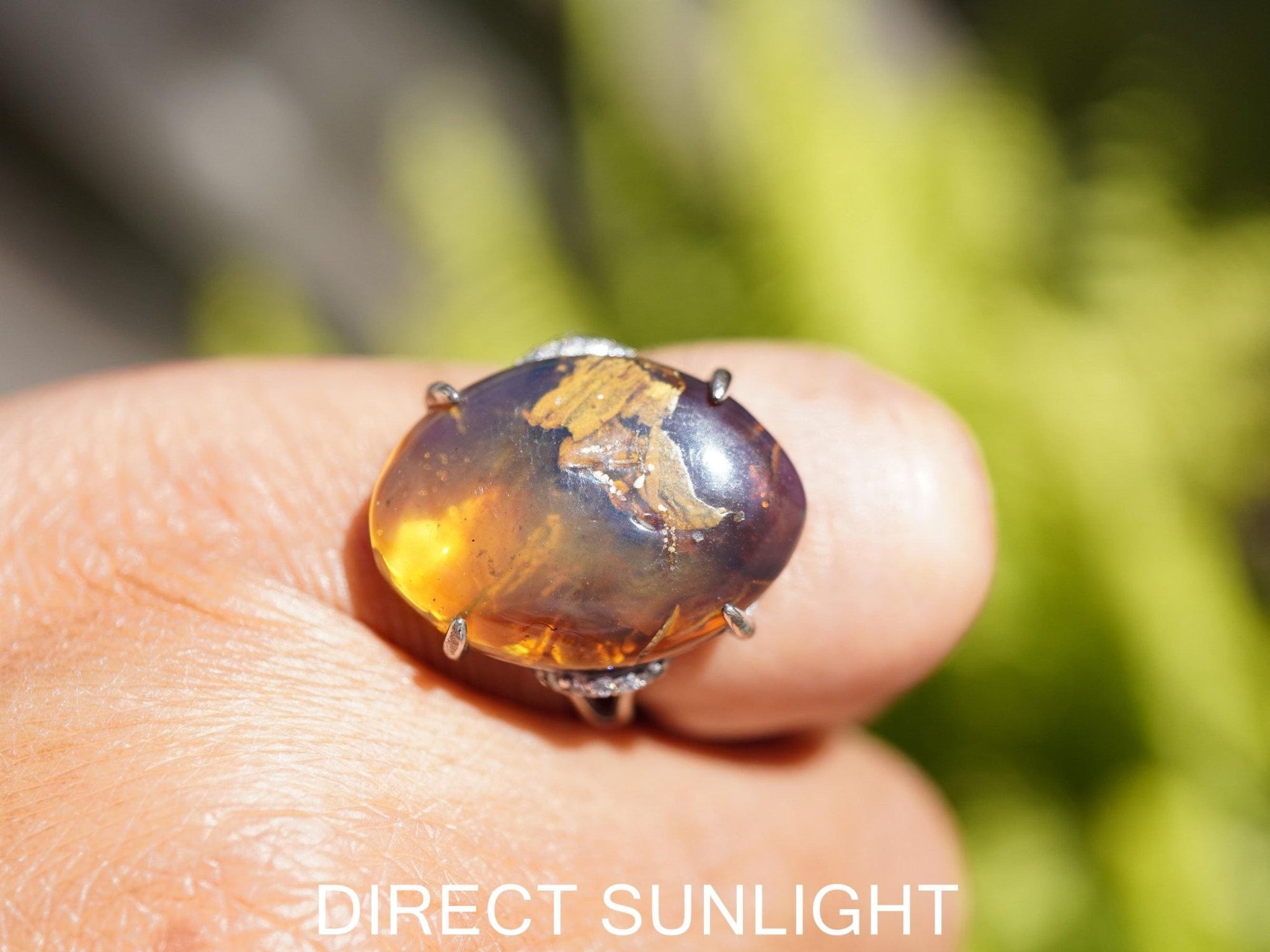 Dominican Blue Amber Ring, Silver 925 Adjustable - Larimar Creations