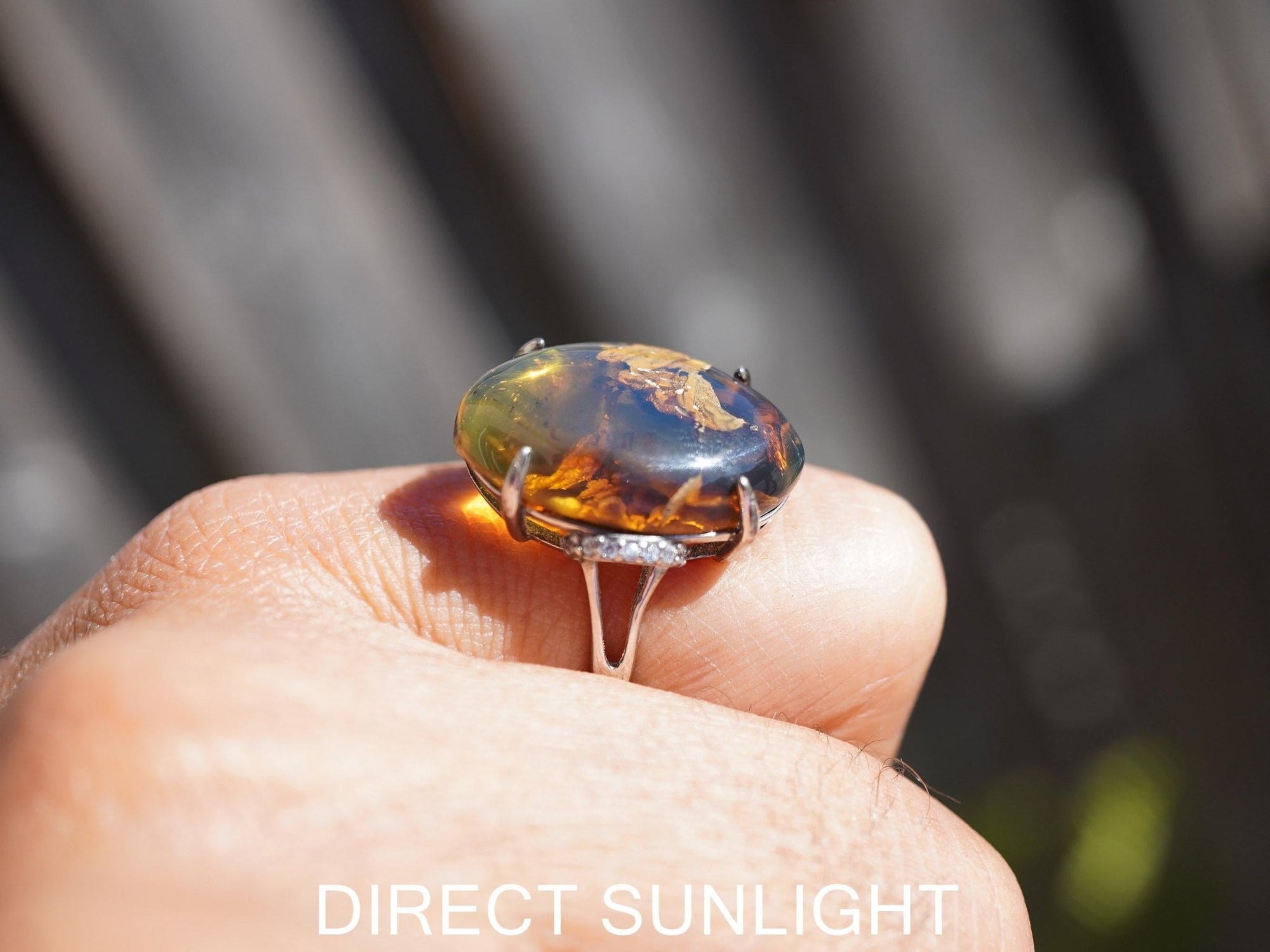 Dominican Blue Amber Ring, Silver 925 Adjustable - Larimar Creations