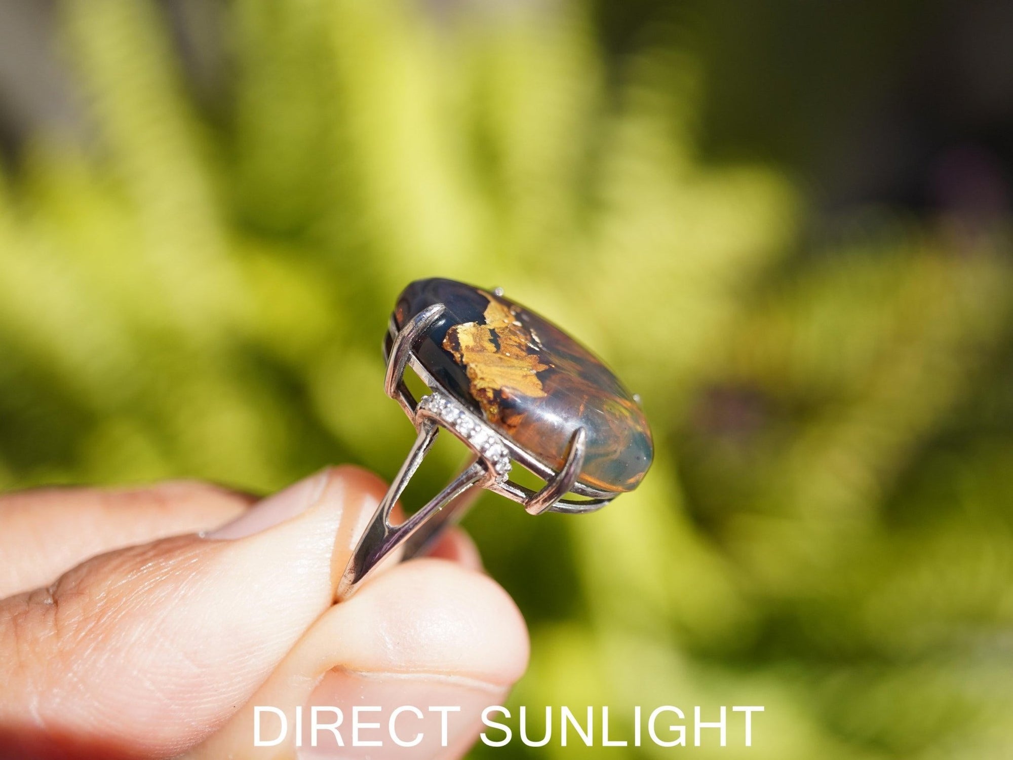 Dominican Blue Amber Ring, Silver 925 Adjustable - Larimar Creations