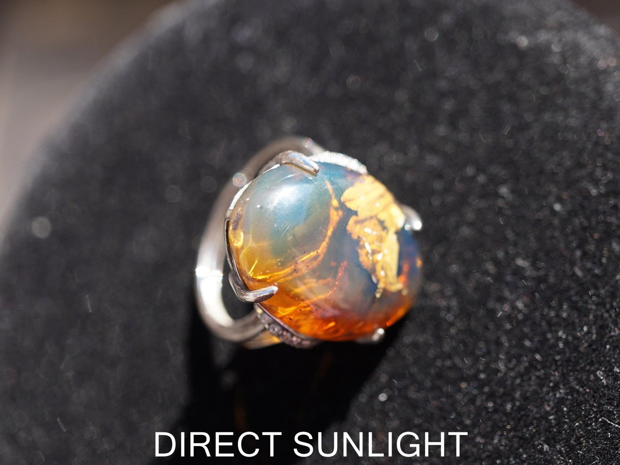 Dominican Blue Amber Ring, Silver 925 Adjustable - Larimar Creations