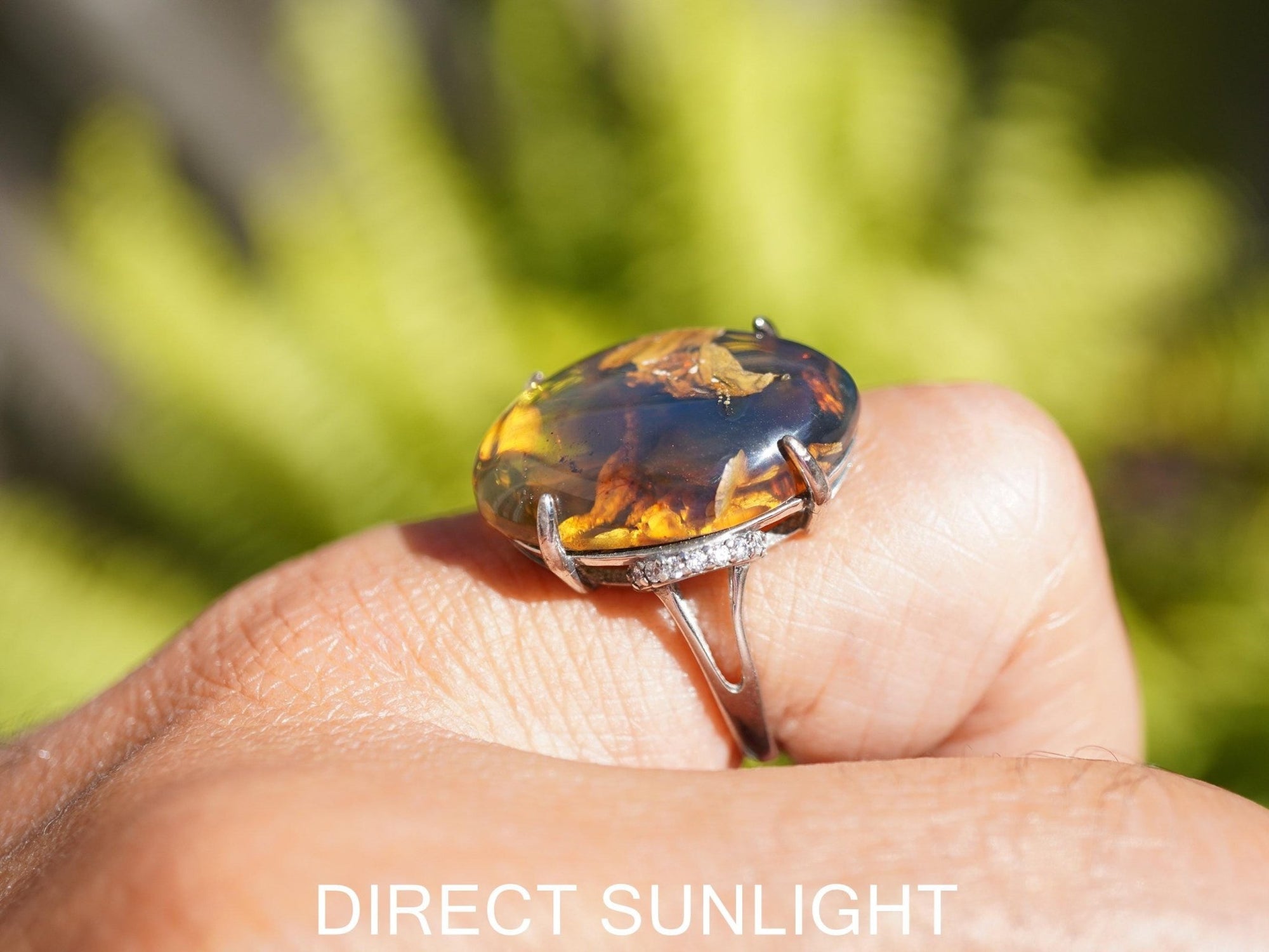 Dominican Blue Amber Ring, Silver 925 Adjustable - Larimar Creations