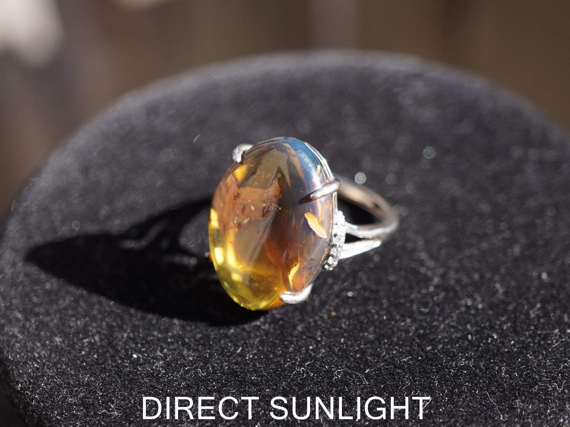 Dominican Blue Amber Ring, Silver 925 Adjustable - Larimar Creations