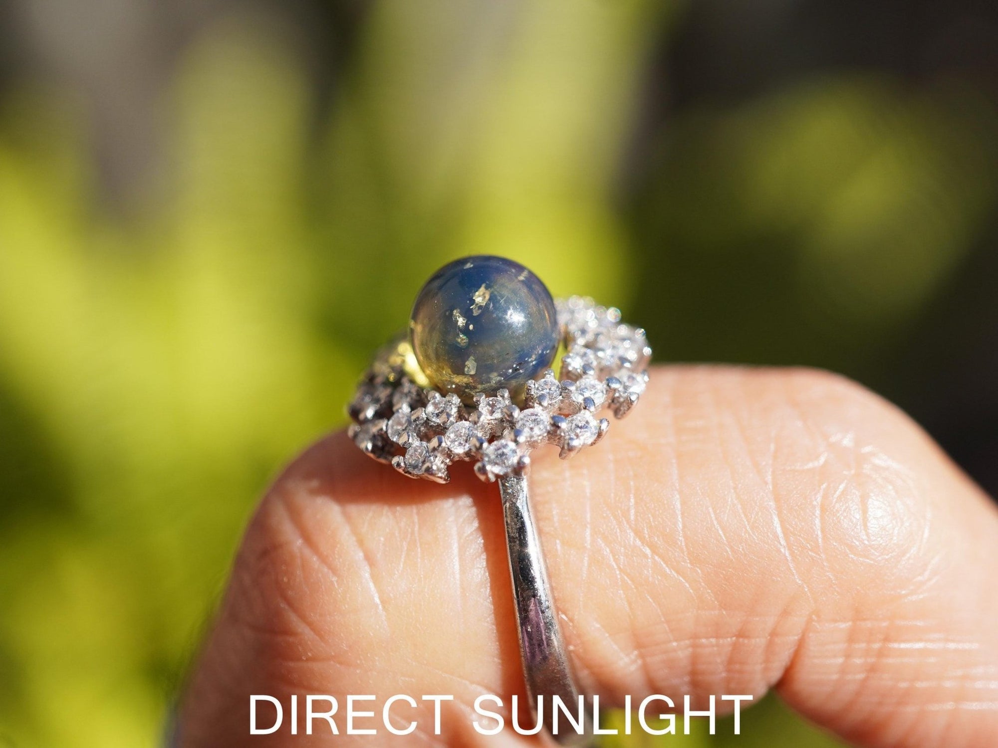 Dominican Blue Amber Ring, Silver 925 Adjustable Statement - Larimar Creations