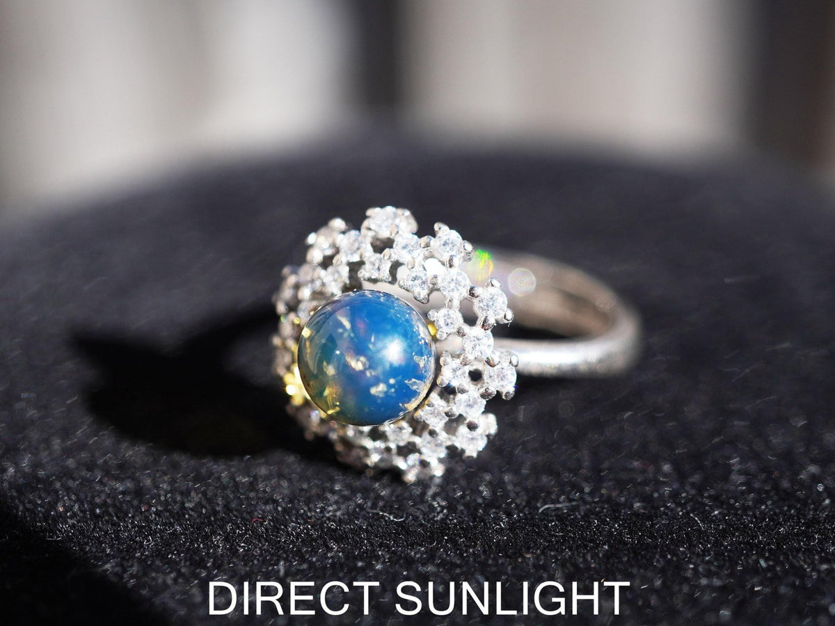 Dominican Blue Amber Ring, Silver 925 Adjustable Statement - Larimar Creations