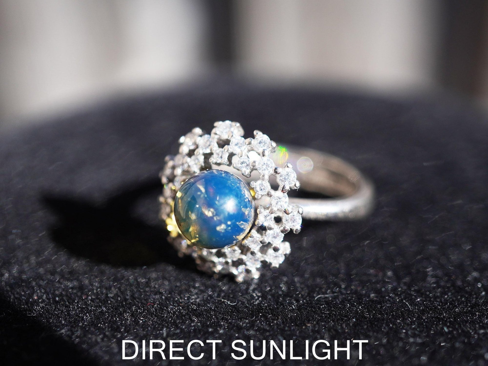 Dominican Blue Amber Ring, Silver 925 Adjustable Statement - Larimar Creations