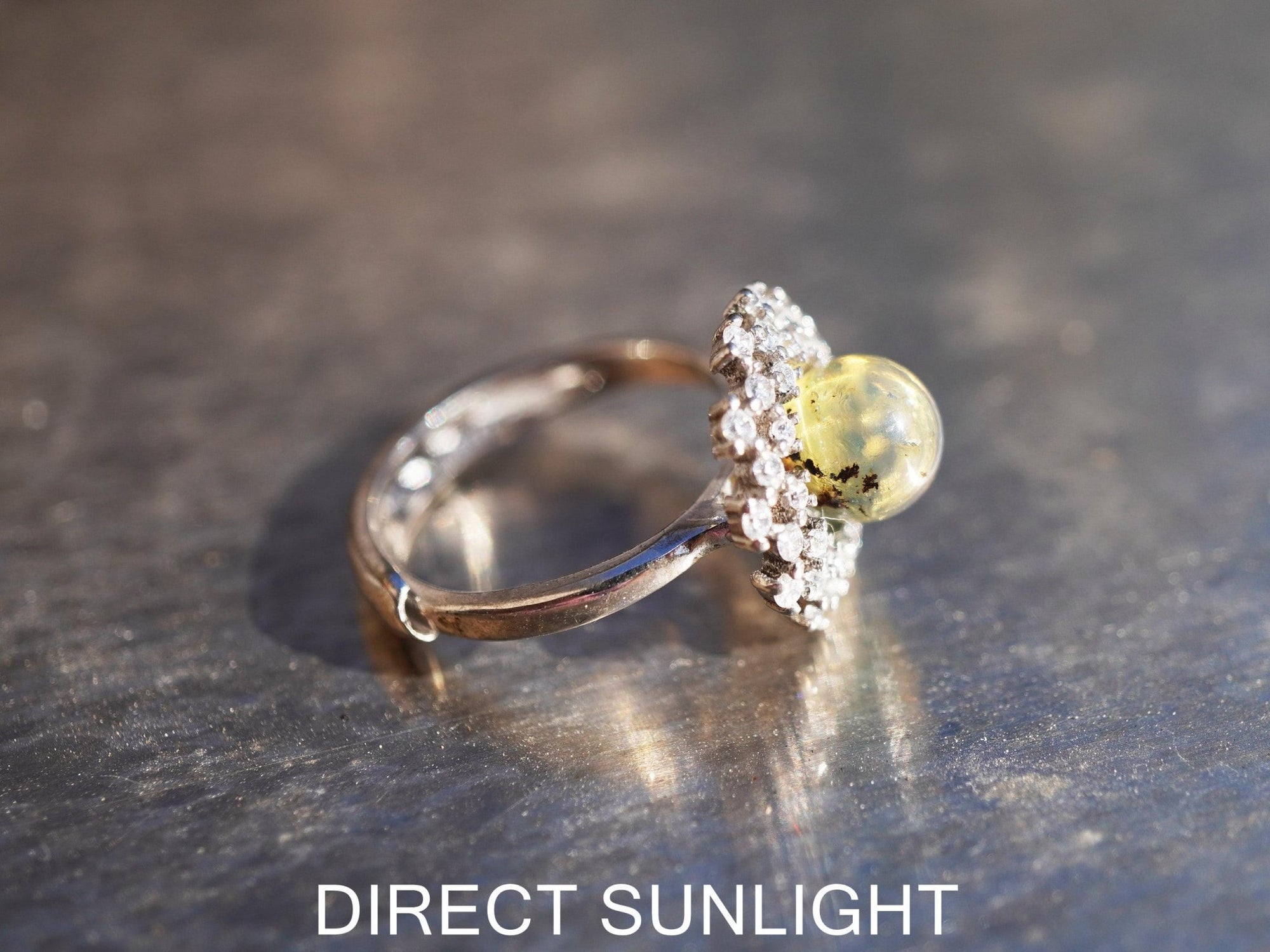 Dominican Blue Amber Ring, Silver 925 Adjustable Statement - Larimar Creations